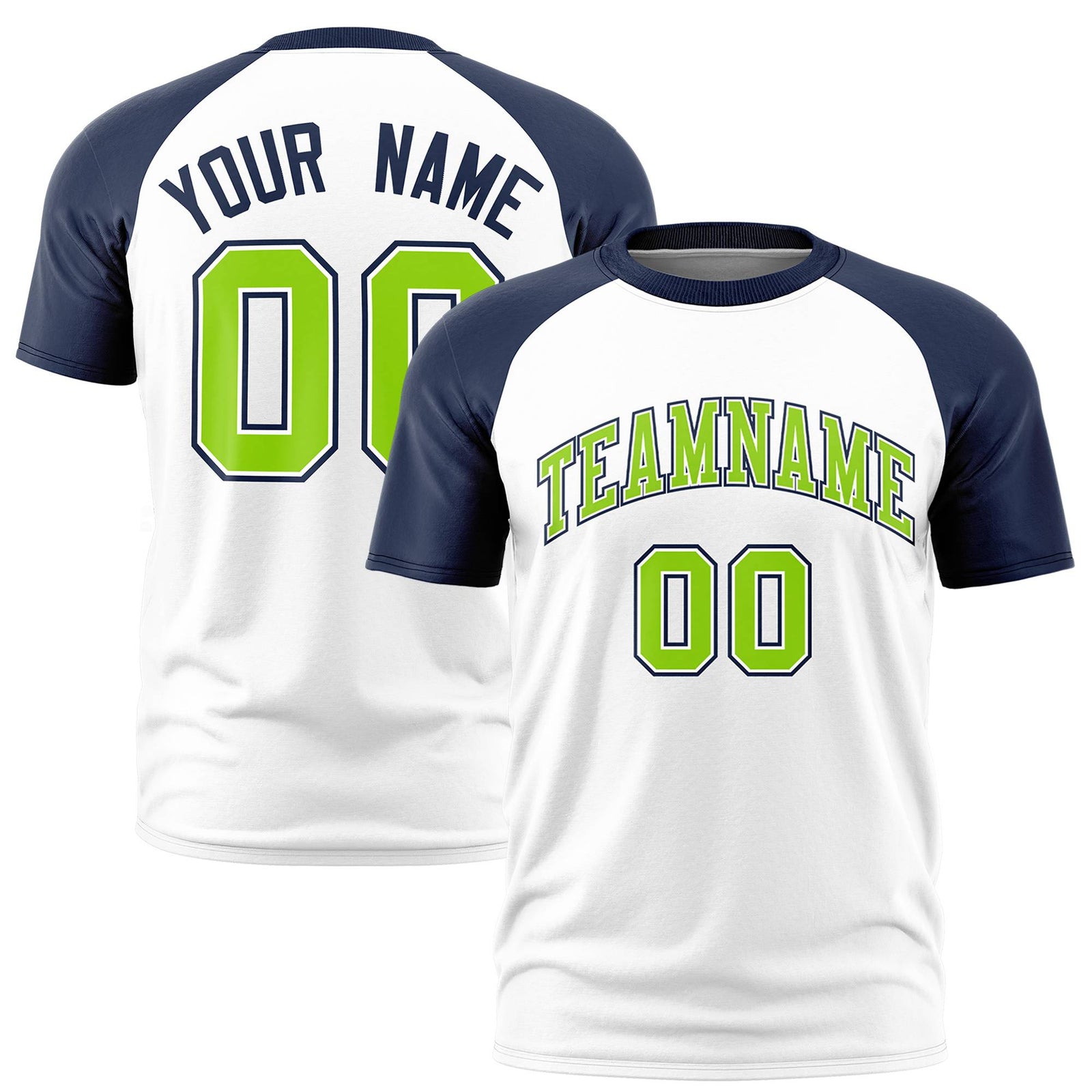 Custom White Navy Raglan Sleeves Performance T-Shirt