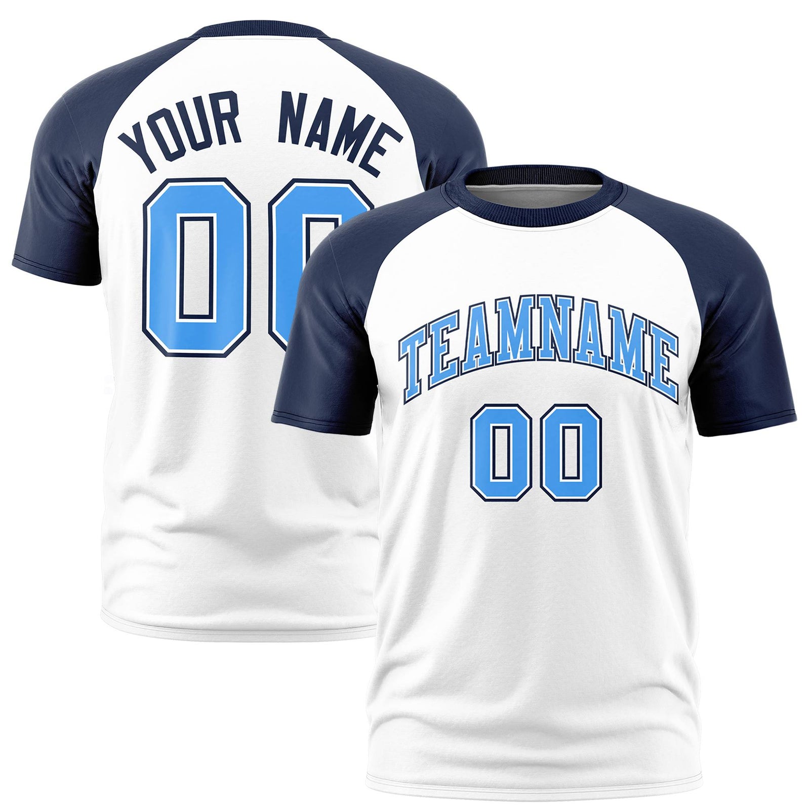 Custom White Navy Raglan Sleeves Performance T-Shirt