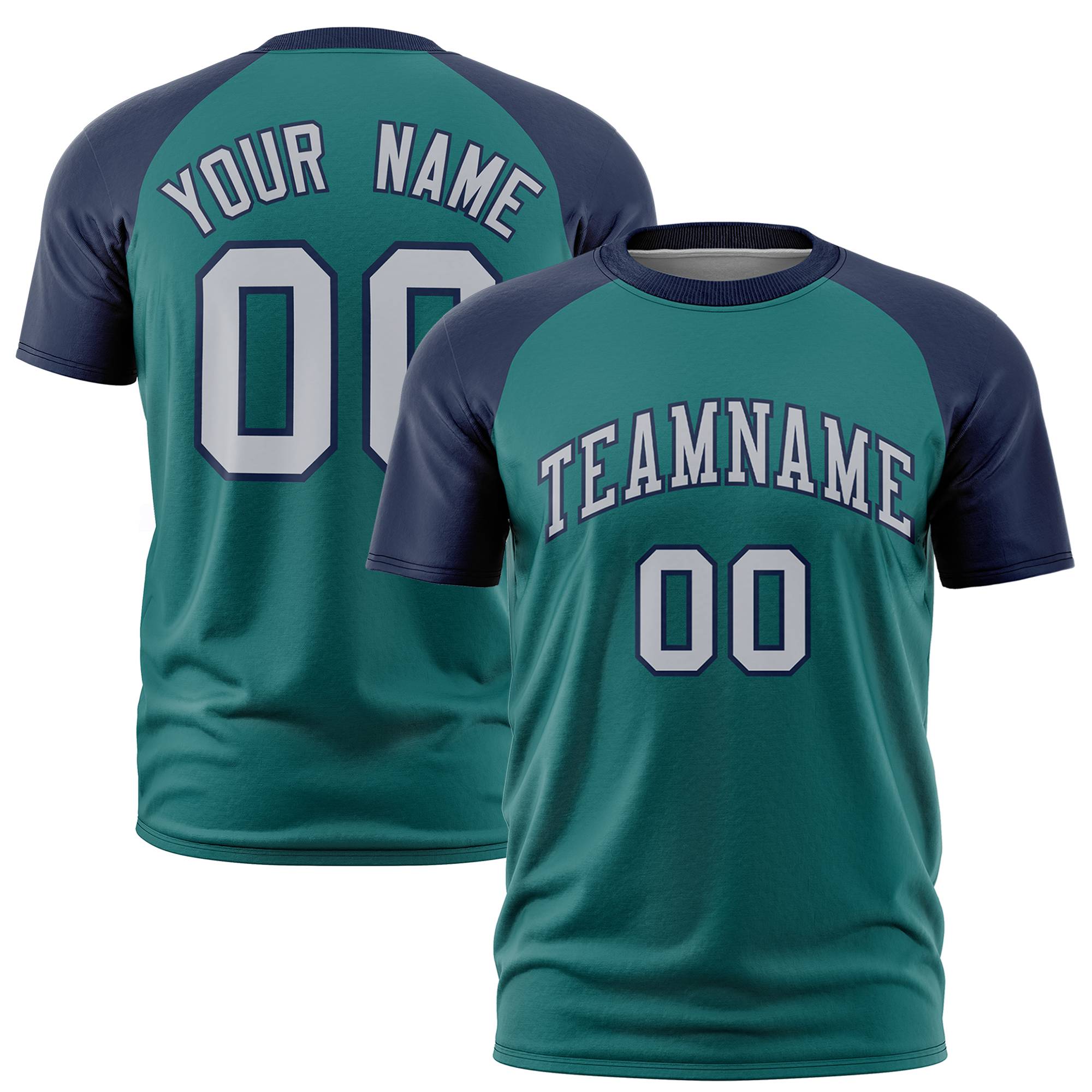 Custom Midnight Green Navy Raglan Sleeves Performance T-Shirt