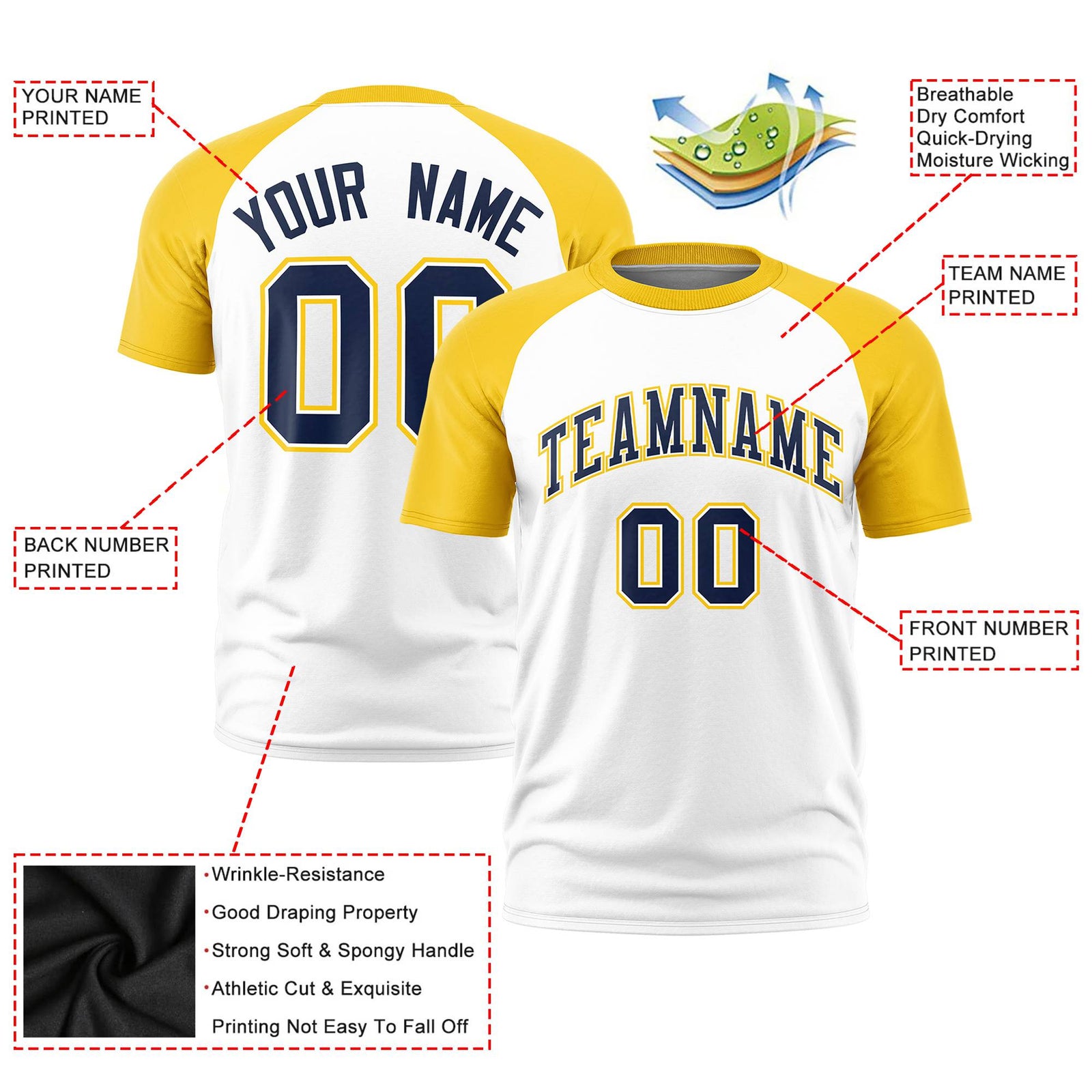 Custom White Gold Raglan Sleeves Performance T-Shirt