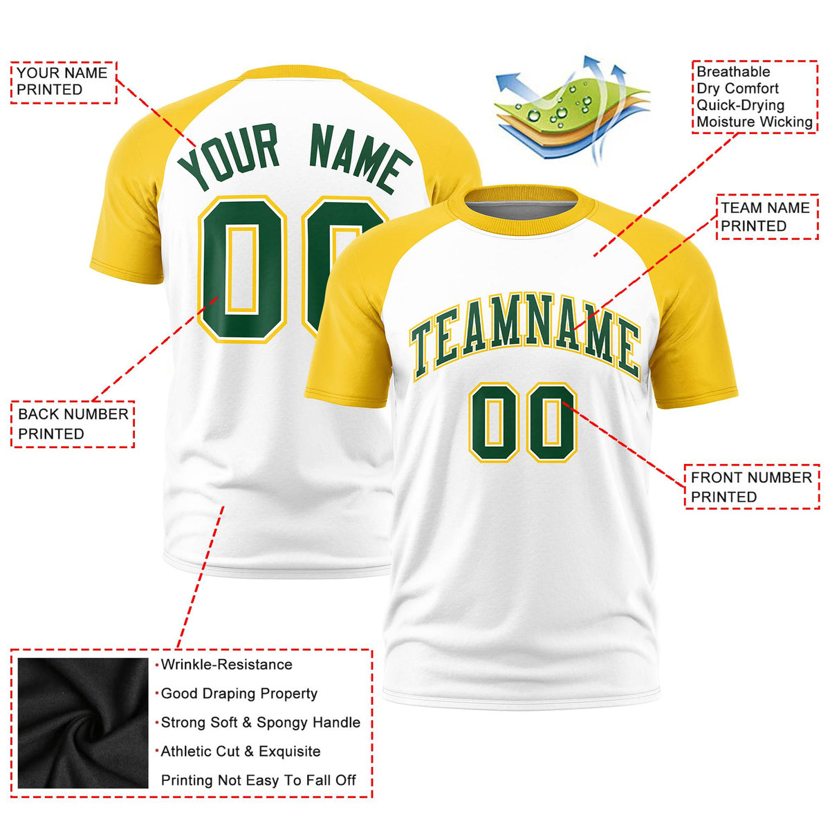 Custom White Gold Raglan Sleeves Performance T-Shirt