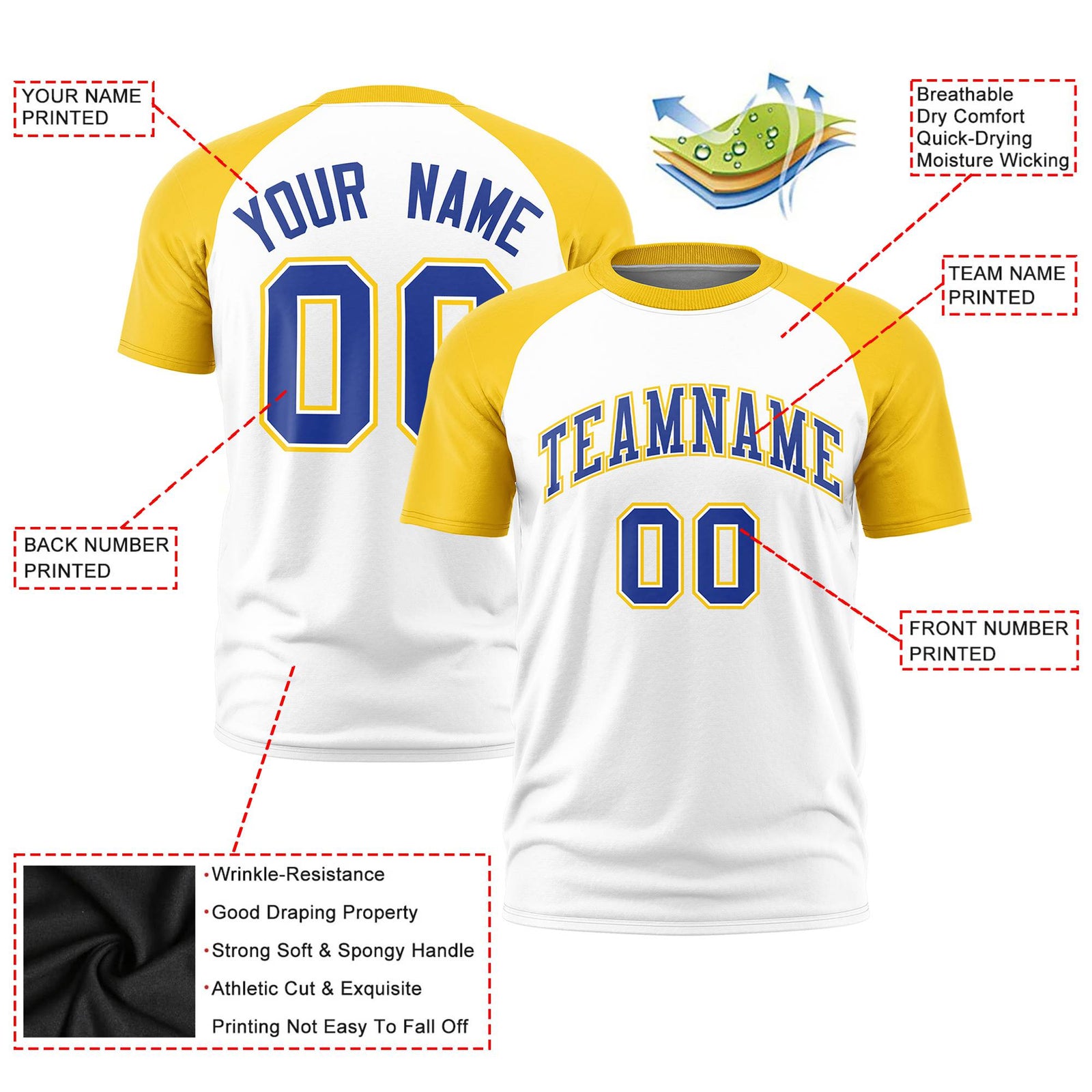 Custom White Gold Raglan Sleeves Performance T-Shirt