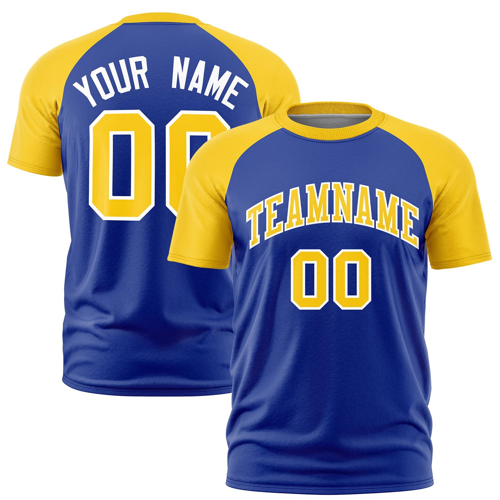 Custom Royal Blue Gold Raglan Sleeves Performance T-Shirt