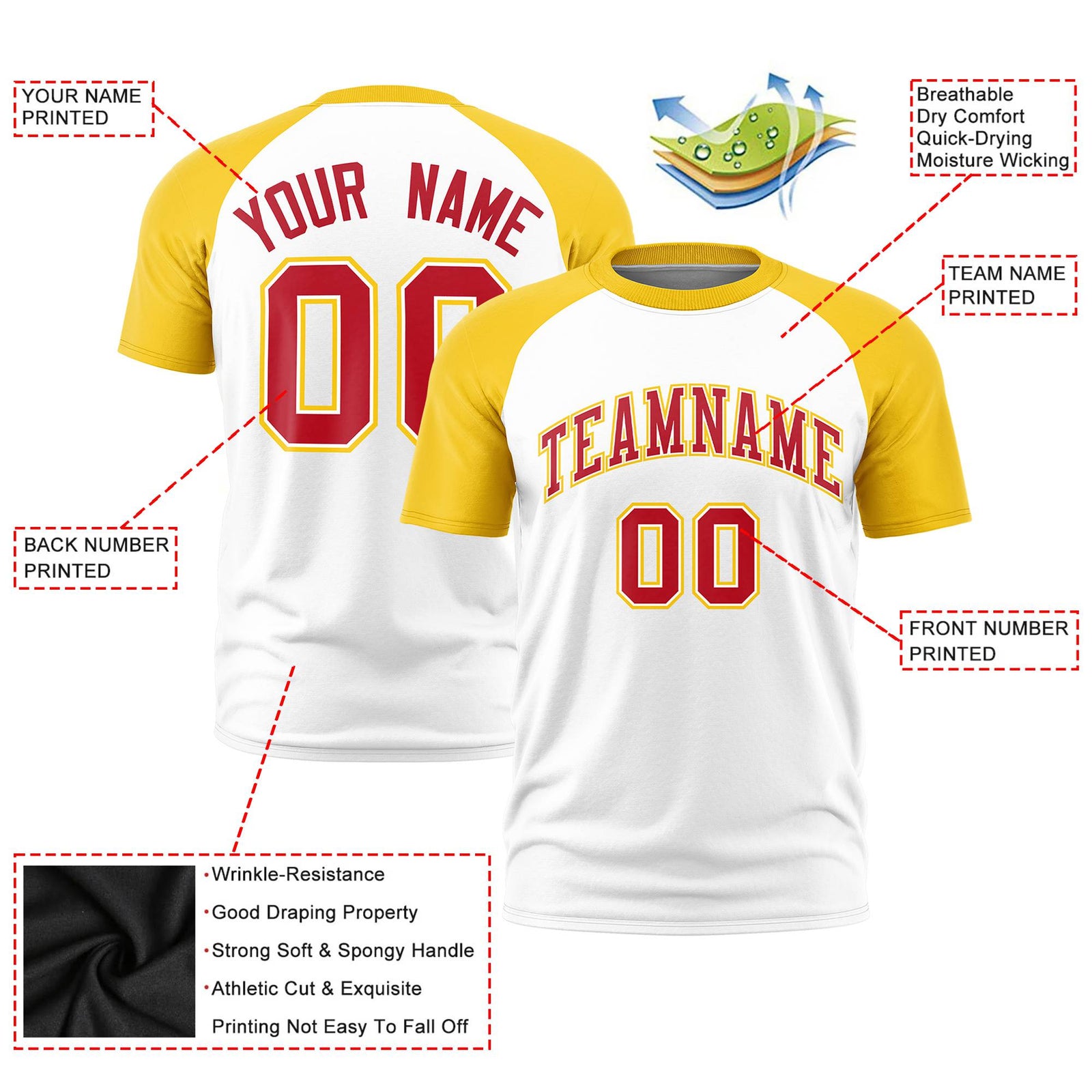 Custom White Gold Raglan Sleeves Performance T-Shirt