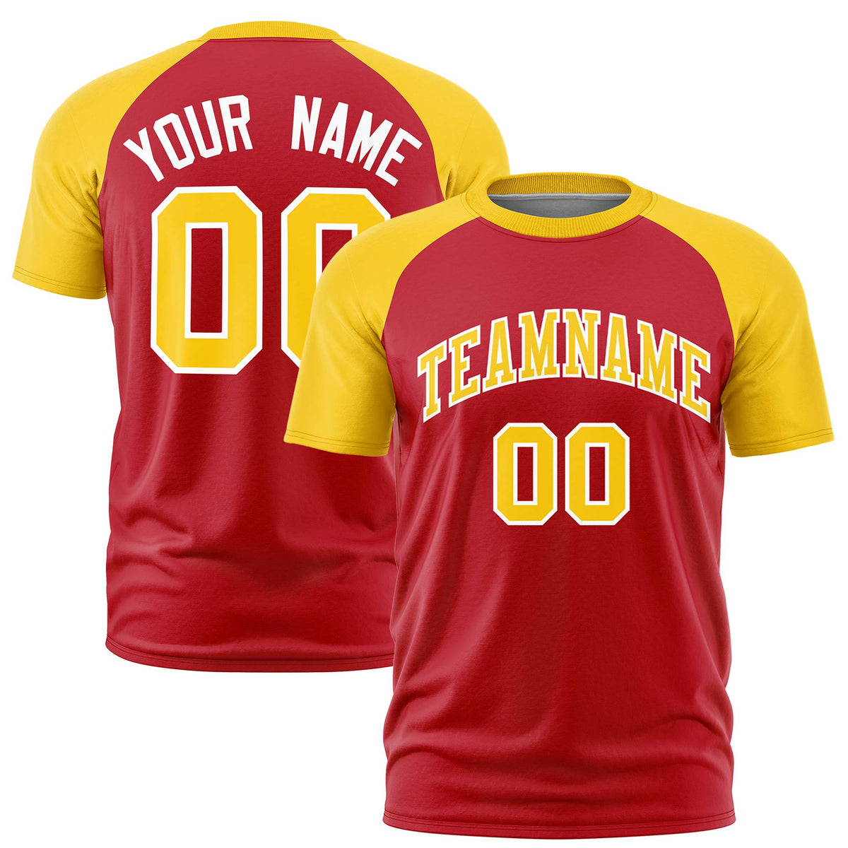 Custom Red Gold Raglan Sleeves Performance T-Shirt