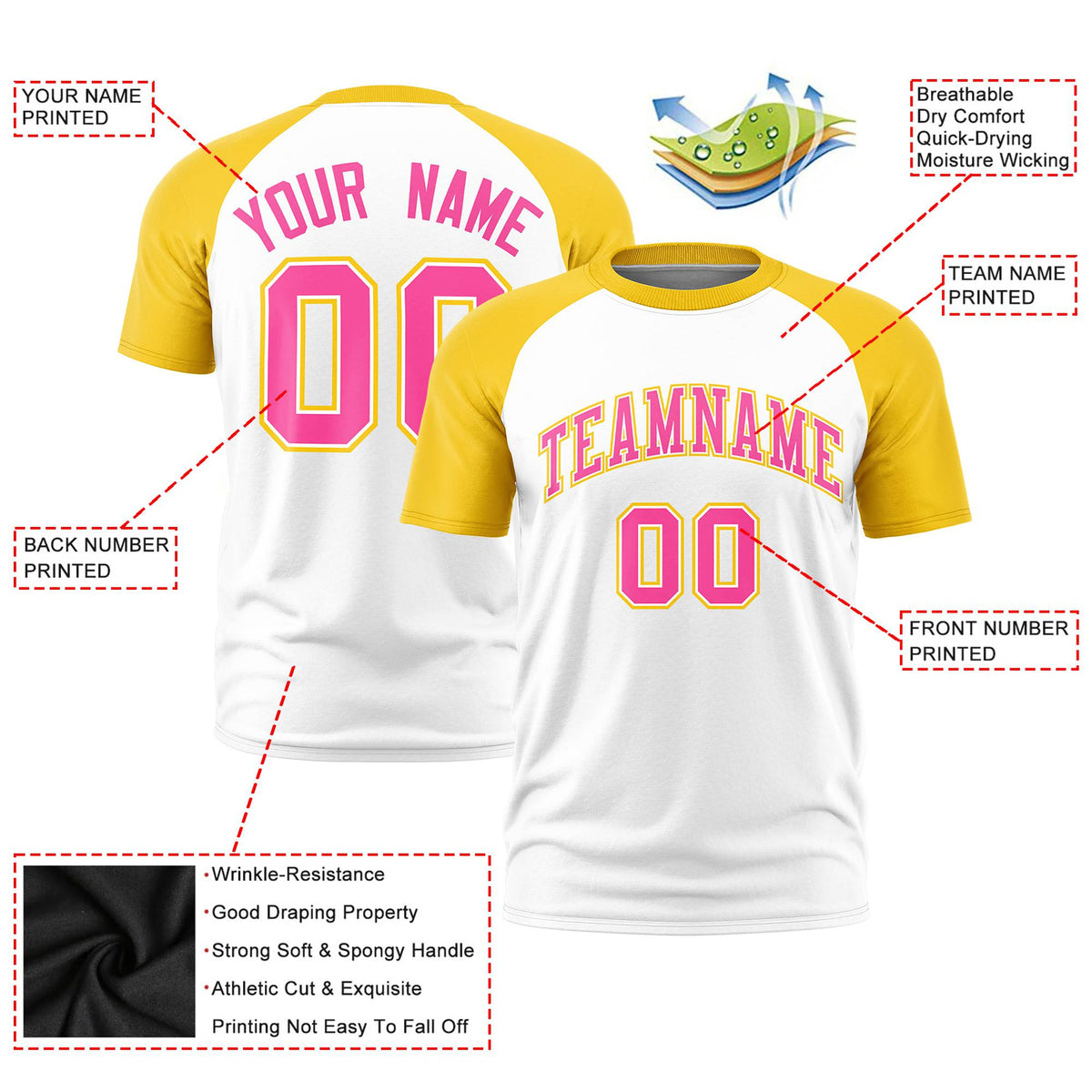 Custom White Gold Raglan Sleeves Performance T-Shirt