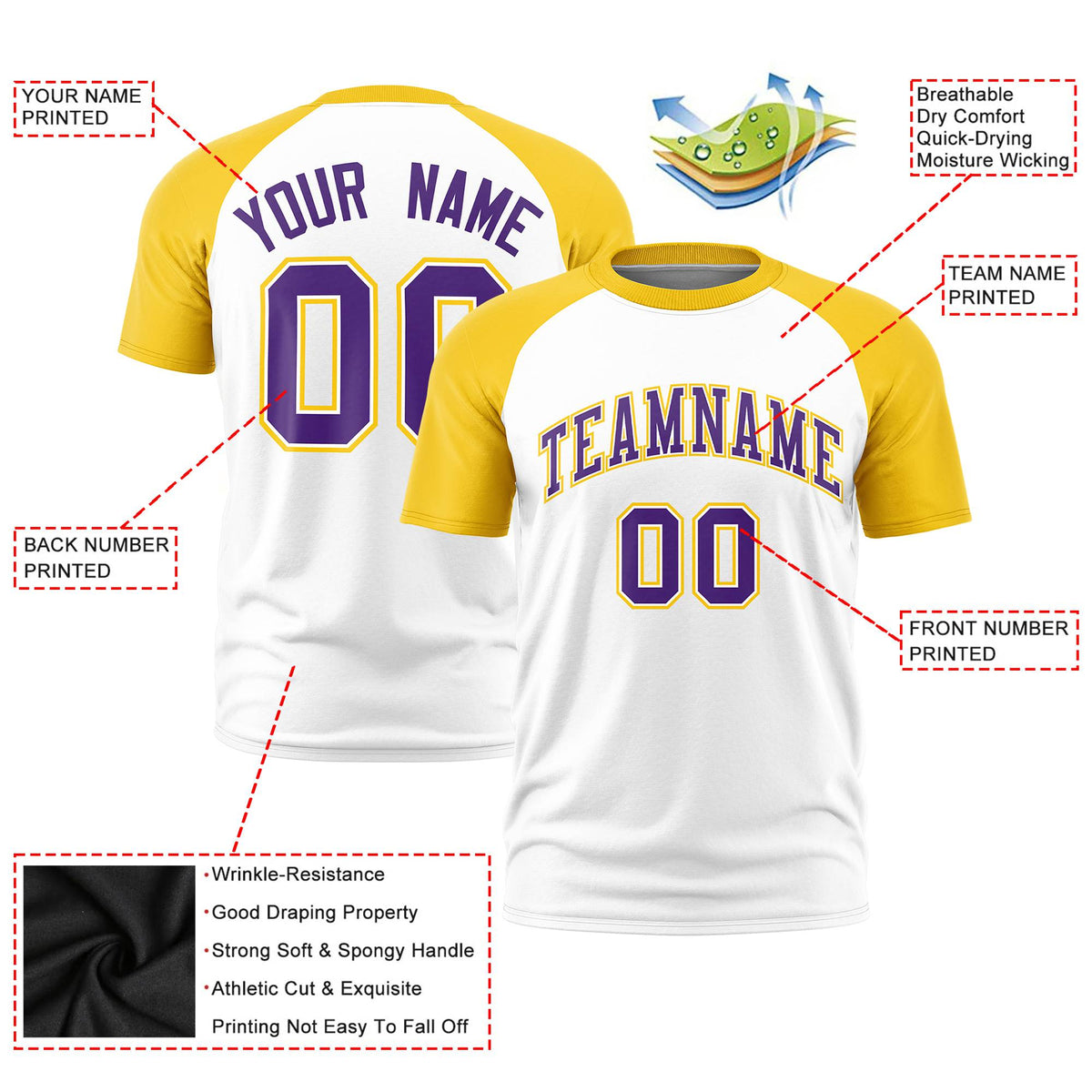 Custom White Gold Raglan Sleeves Performance T-Shirt