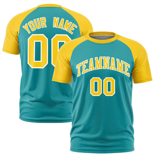 Custom Aqua Gold Raglan Sleeves Performance T-Shirt - Style 1