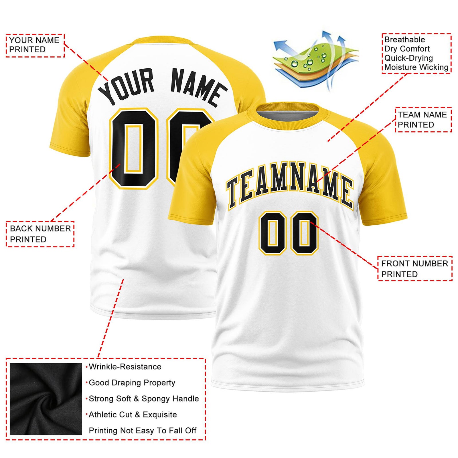 Custom White Gold Raglan Sleeves Performance T-Shirt