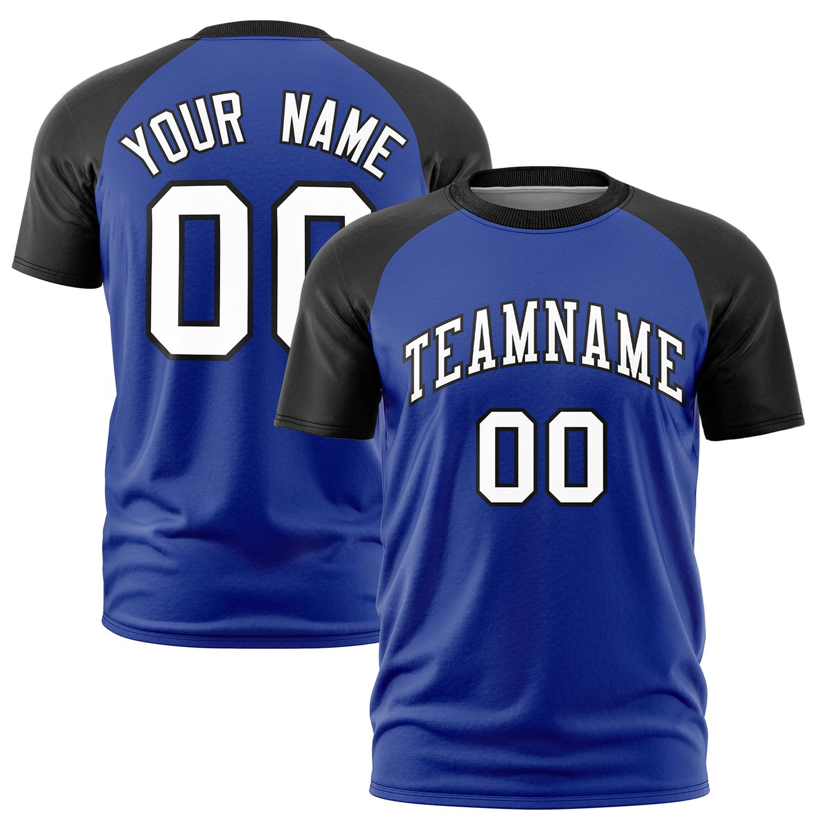 Custom Royal Blue Black Raglan Sleeves Performance T-Shirt