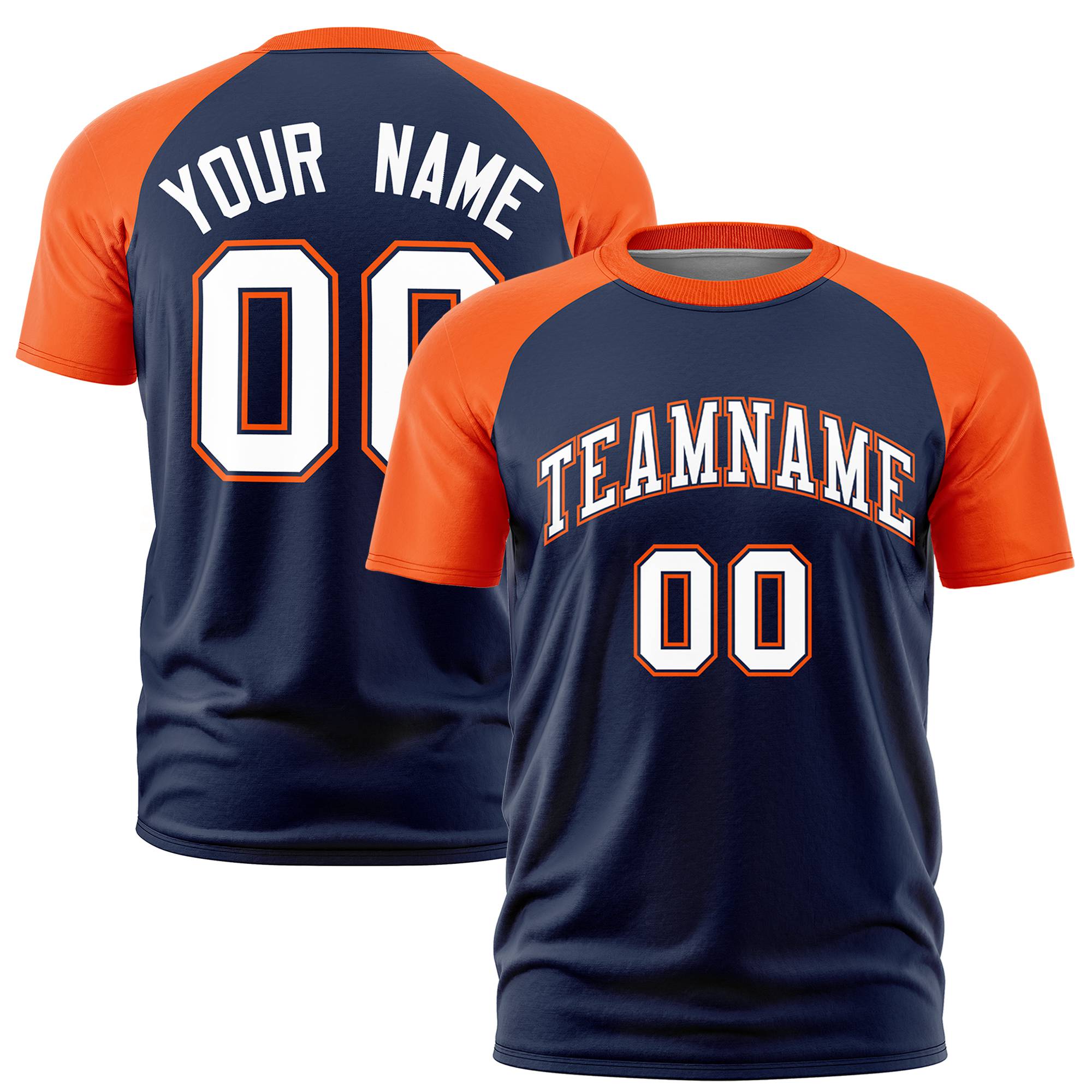 Custom Navy Orange Raglan Sleeves Performance T-Shirt