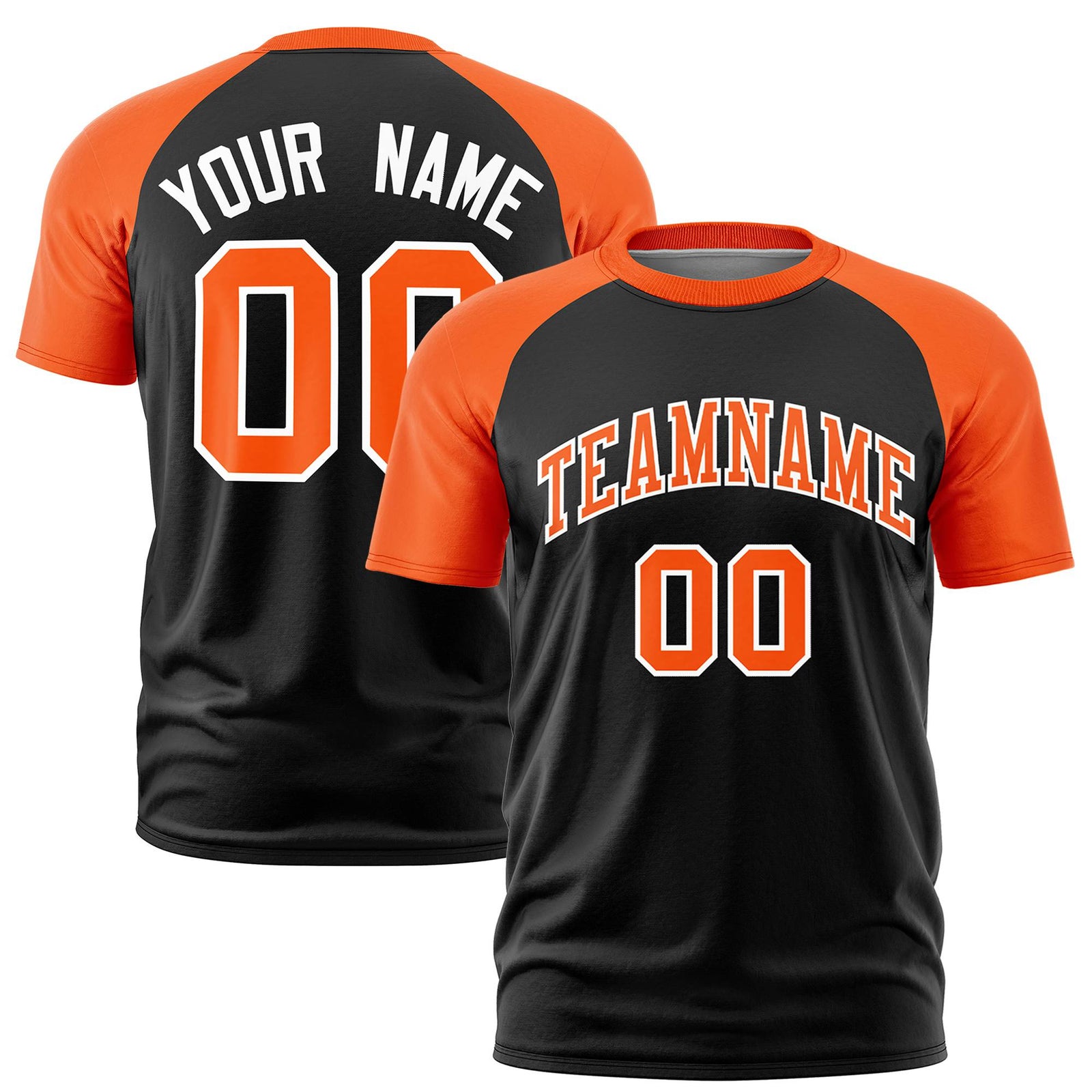 Custom Black Orange Raglan Sleeves Performance T-Shirt