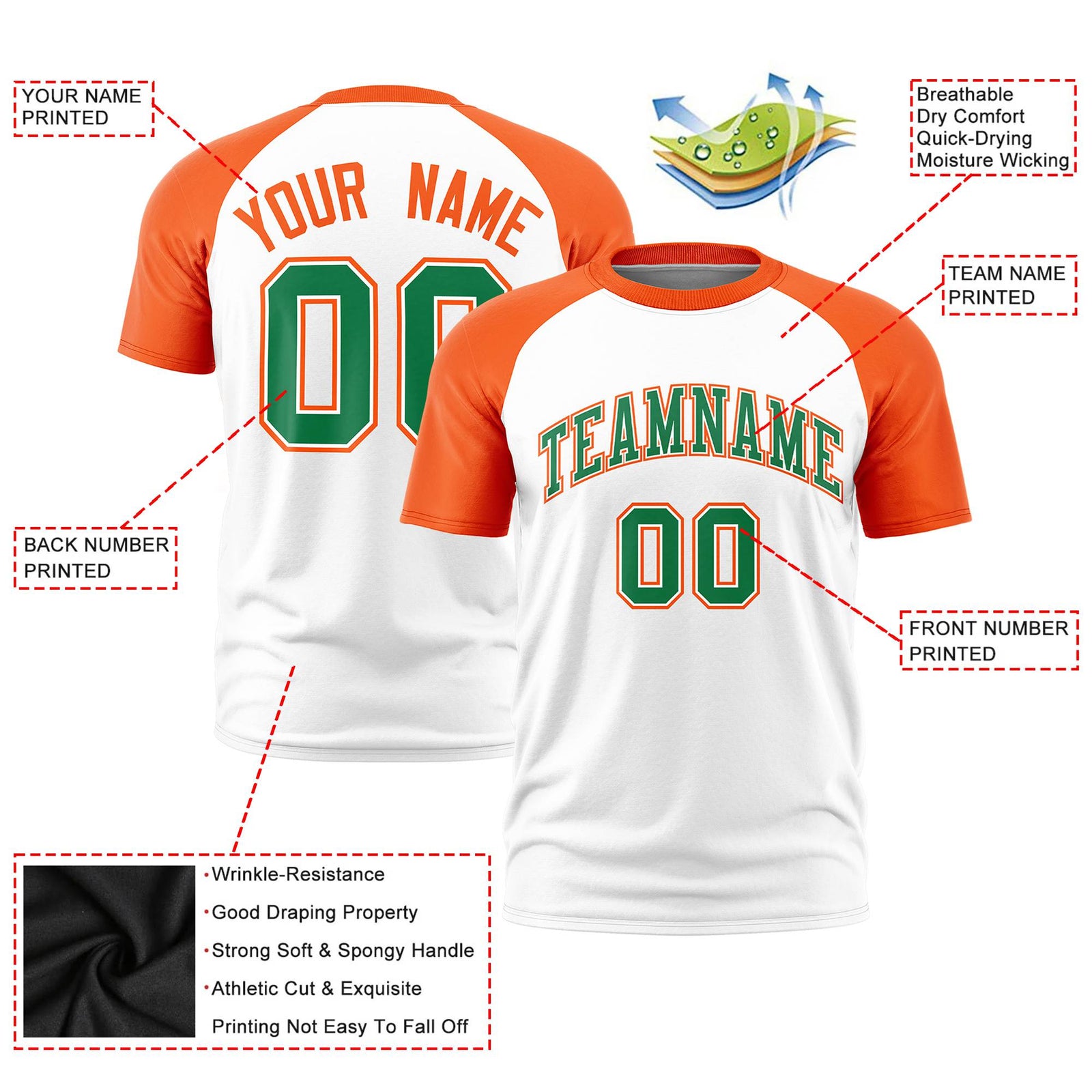 Custom White Orange Raglan Sleeves Performance T-Shirt