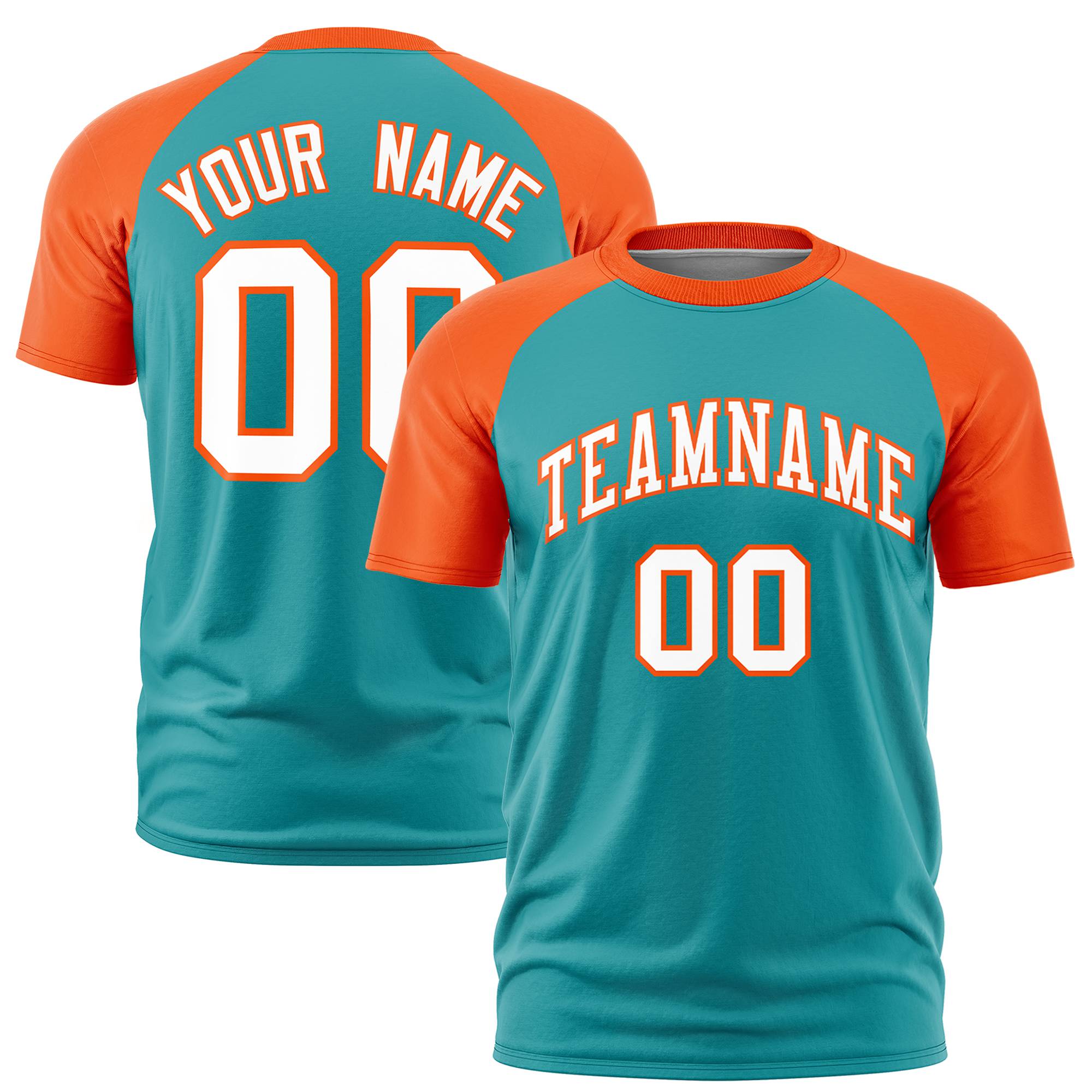 Custom Aqua Orange Raglan Sleeves Performance T-Shirt