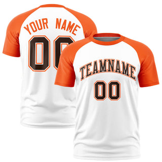 Custom White Orange Raglan Sleeves Performance T-Shirt - Style 1
