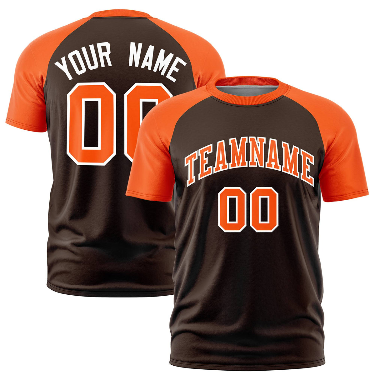 Custom Brown Orange Raglan Sleeves Performance T-Shirt