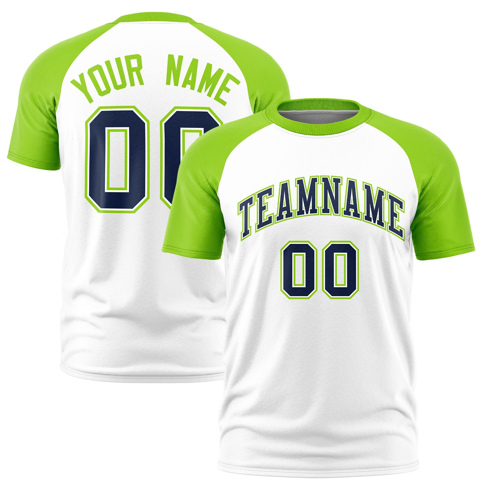 Custom White Neon Green Raglan Sleeves Performance T-Shirt