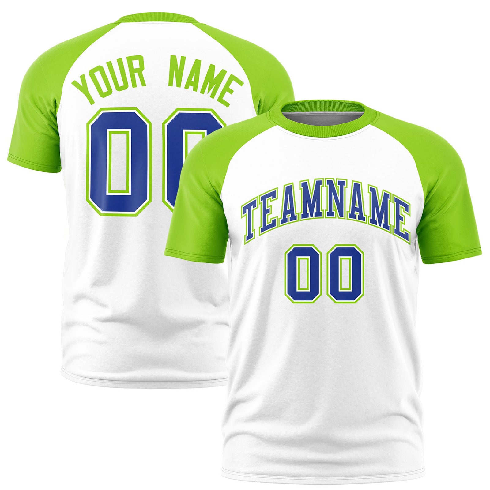 Custom White Neon Green Raglan Sleeves Performance T-Shirt