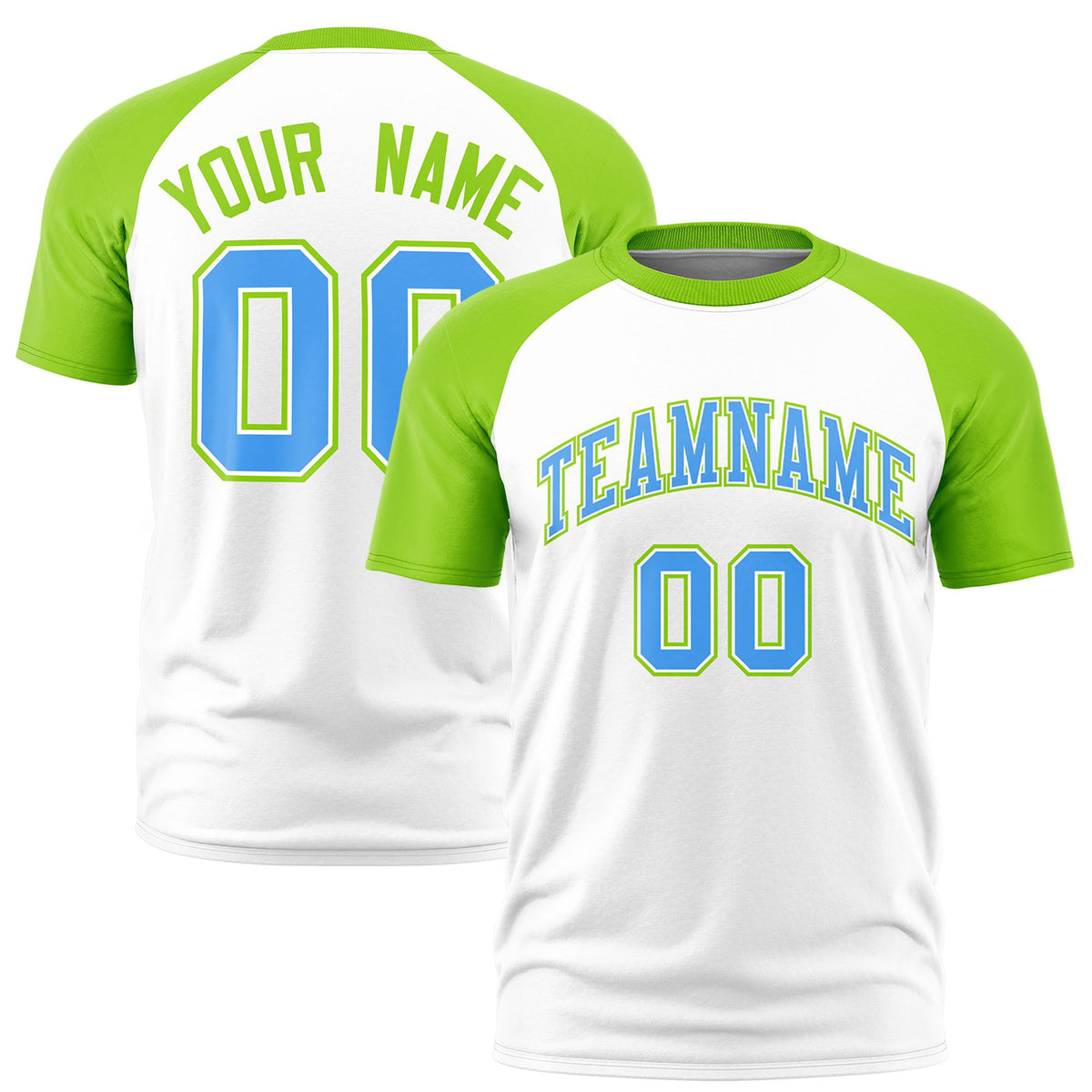 Custom White Neon Green Raglan Sleeves Performance T-Shirt