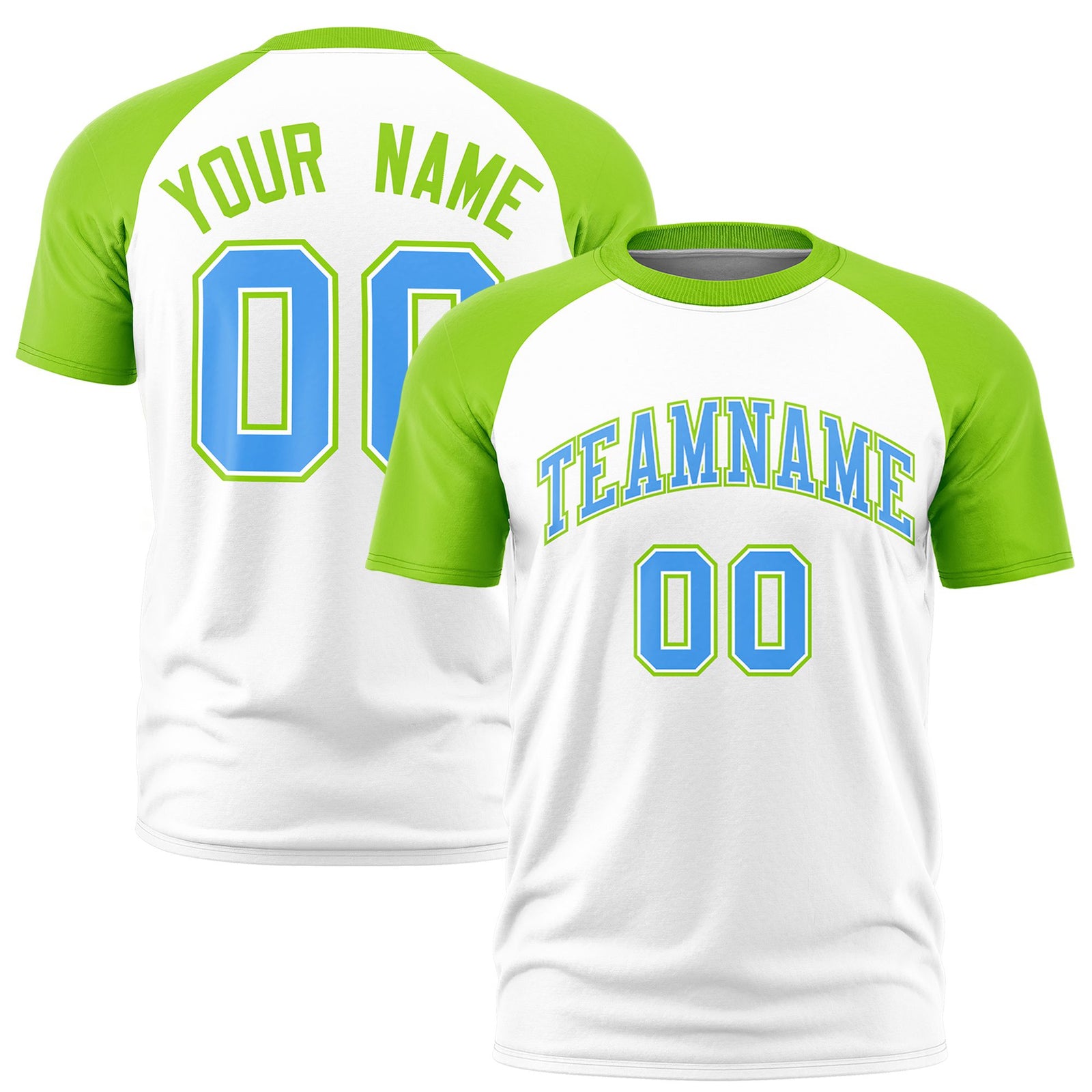 Custom White Neon Green Raglan Sleeves Performance T-Shirt