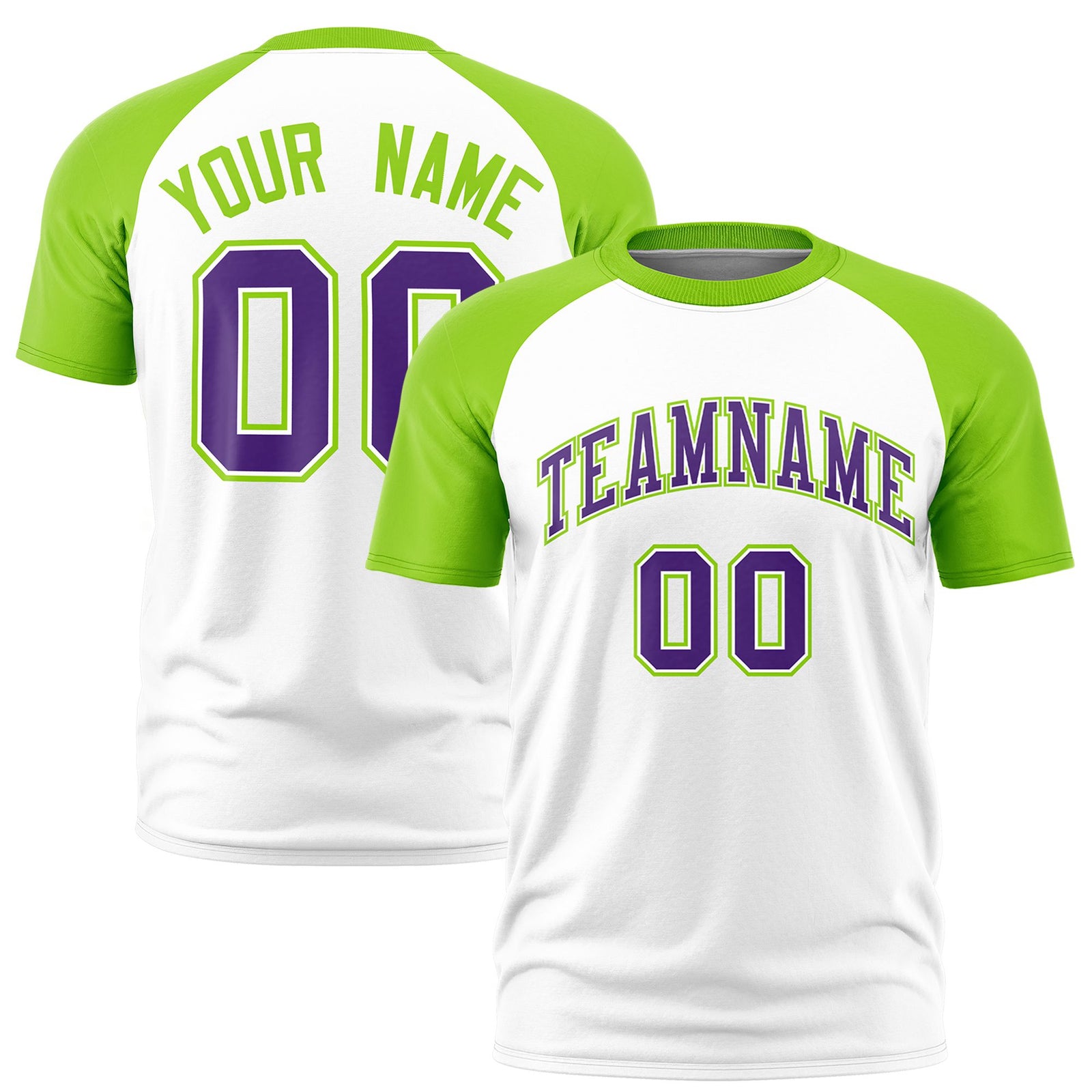Custom White Neon Green Raglan Sleeves Performance T-Shirt