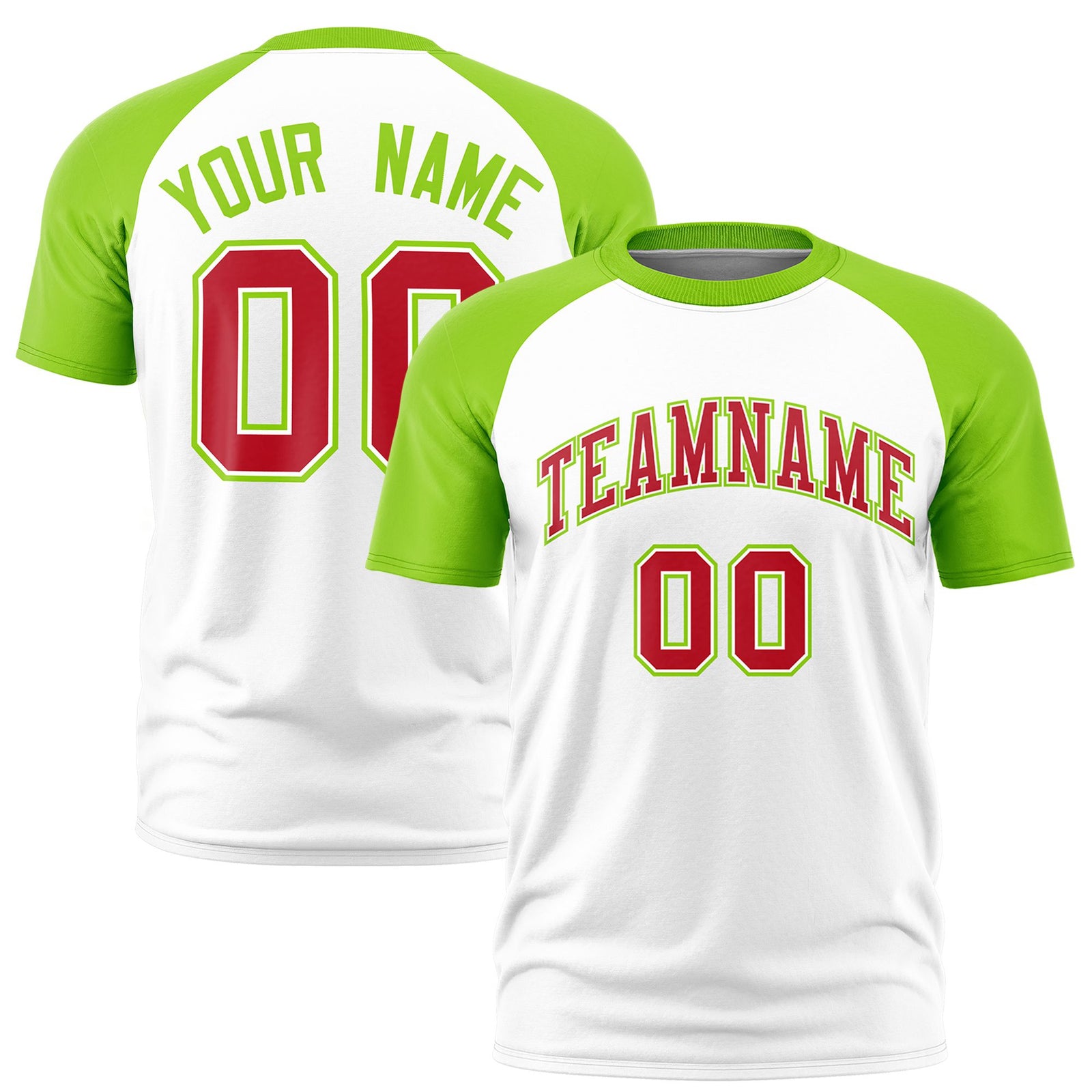 Custom White Neon Green Raglan Sleeves Performance T-Shirt