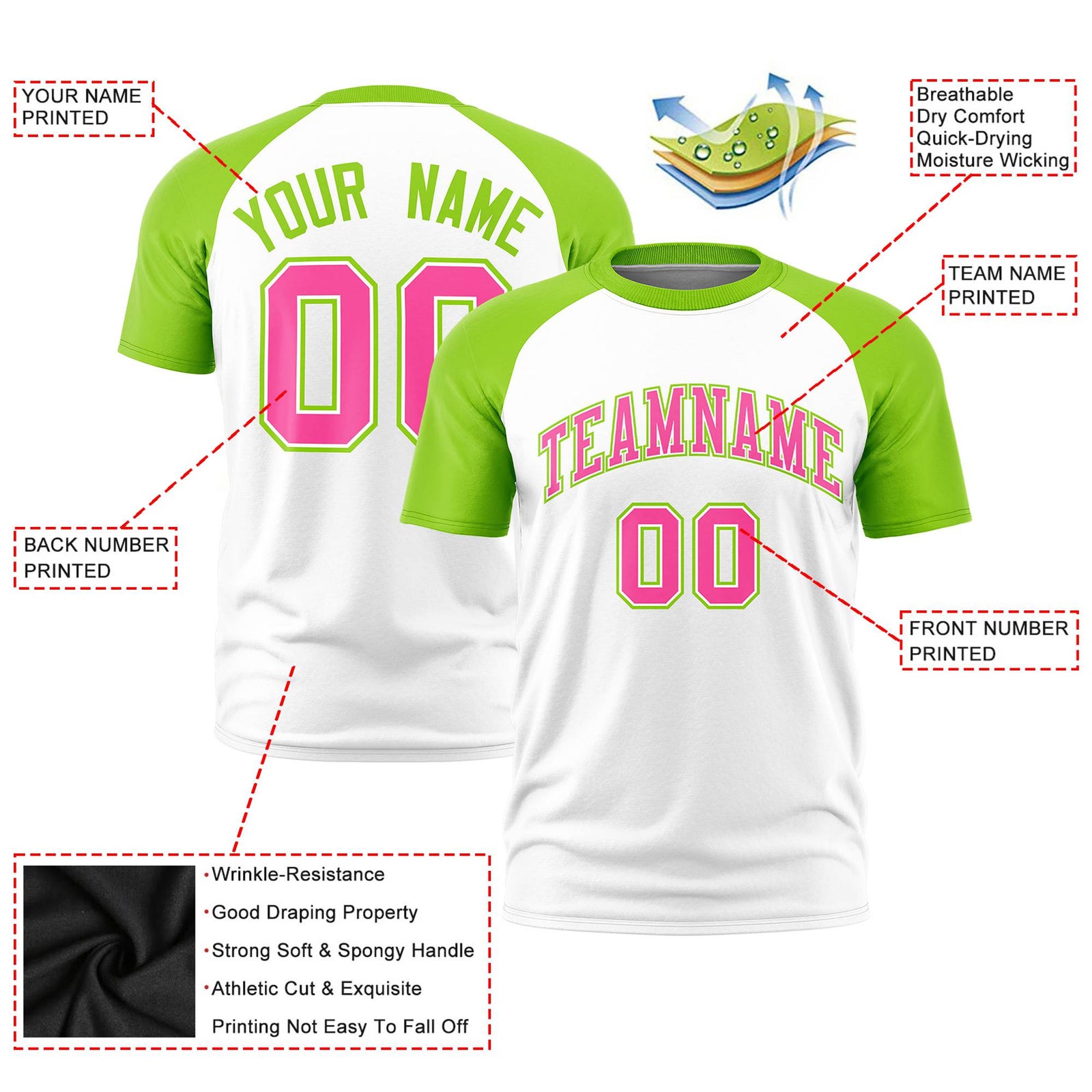 Custom White Neon Green Raglan Sleeves Performance T-Shirt