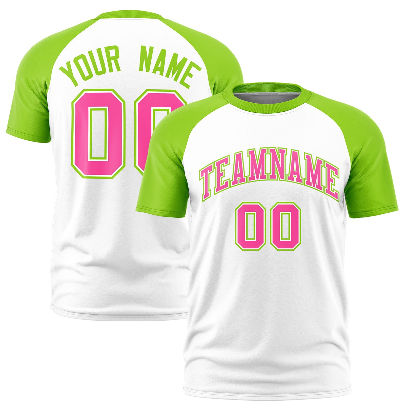 Custom White Neon Green Raglan Sleeves Performance T-Shirt