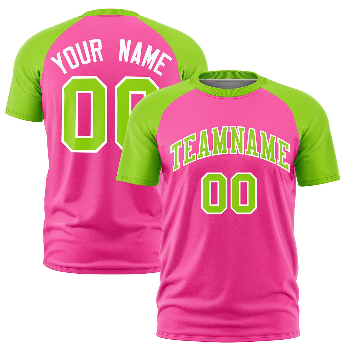 Custom Pink Neon Green Raglan Sleeves Performance T-Shirt