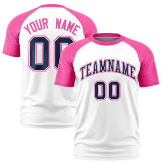 Custom White Pink Raglan Sleeves Performance T-Shirt - Style 1