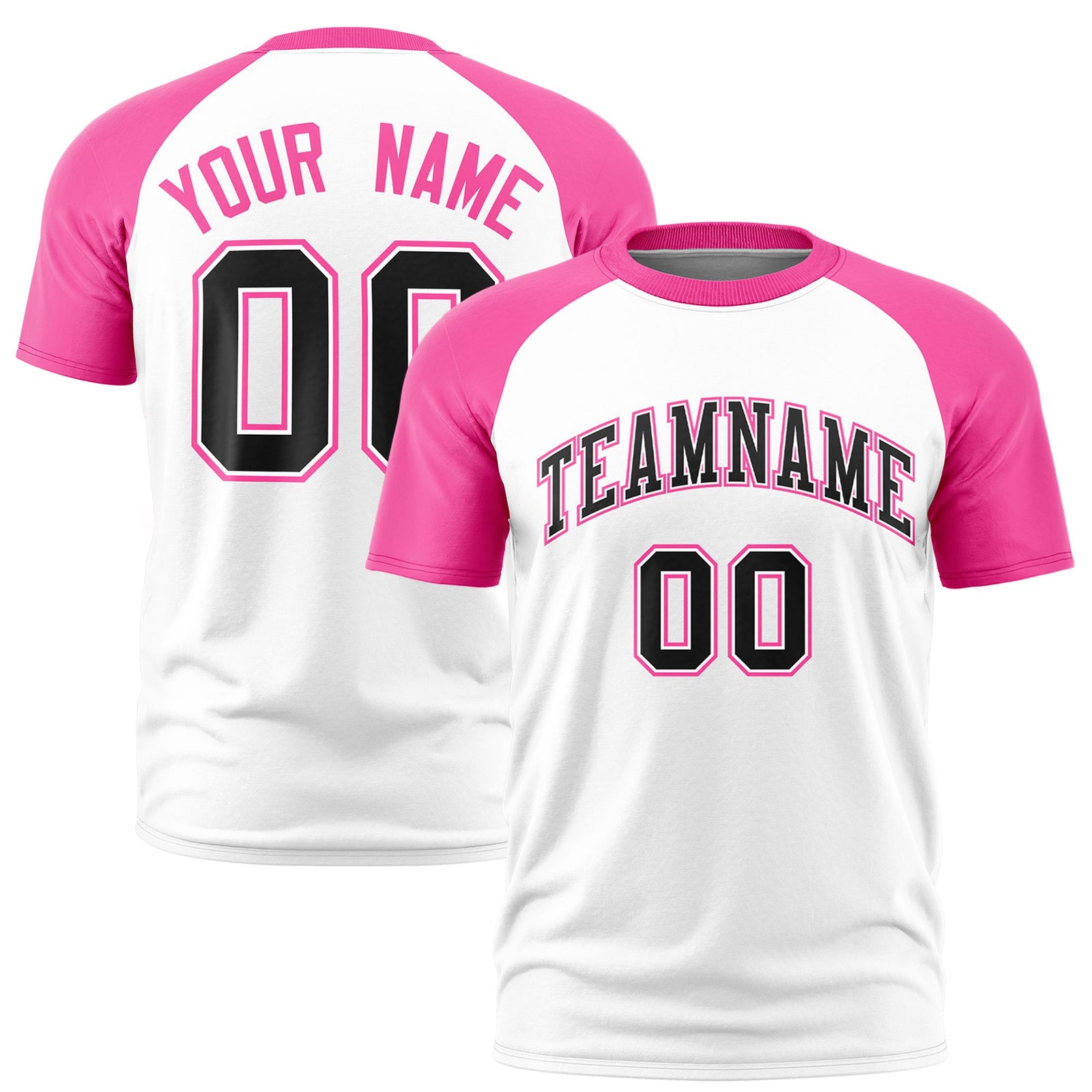 Custom White Pink Raglan Sleeves Performance T-Shirt