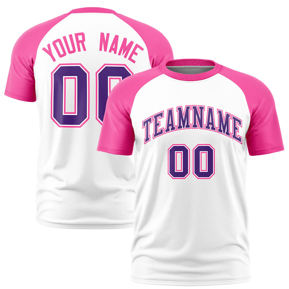 Custom White Pink Raglan Sleeves Performance T-Shirt