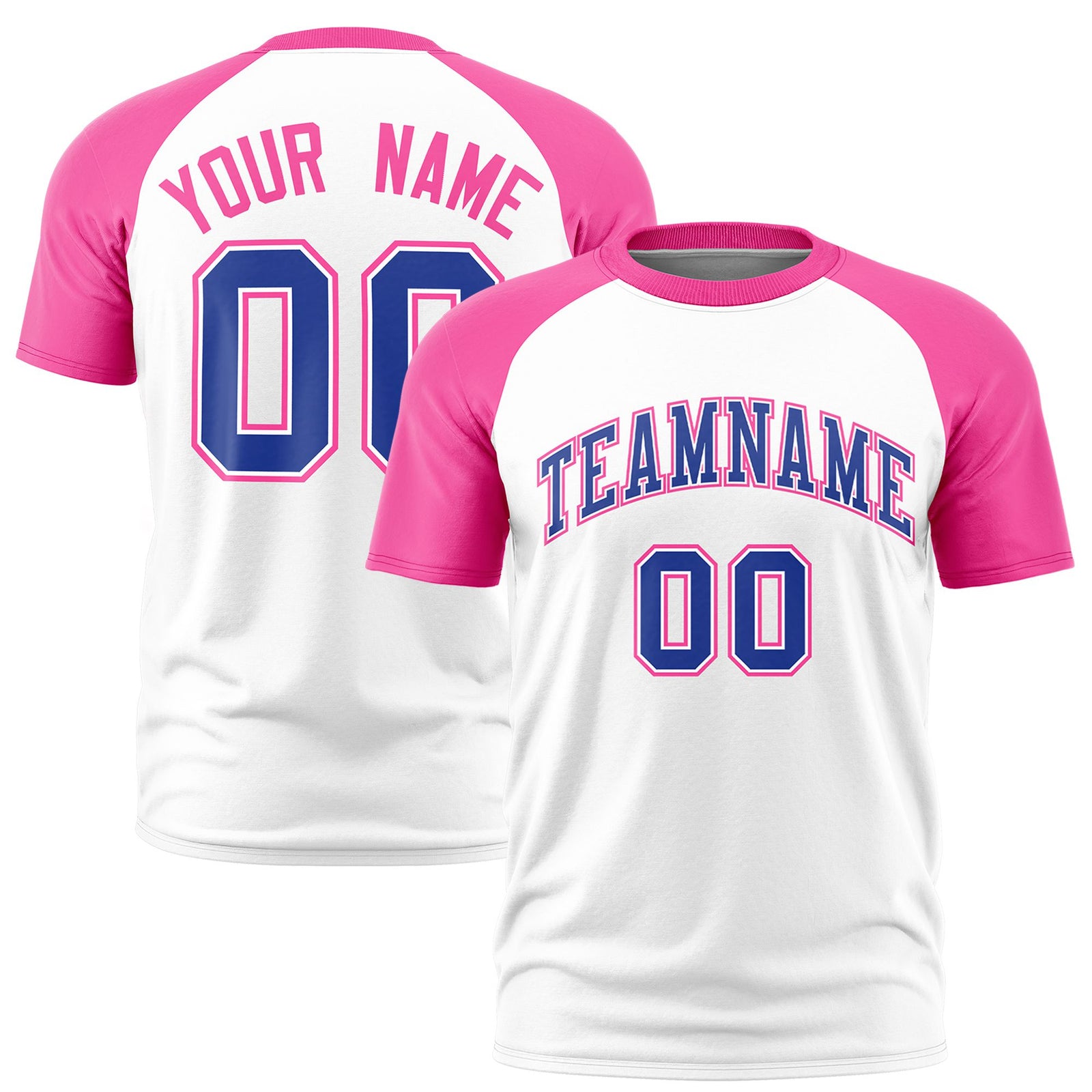 Custom White Pink Raglan Sleeves Performance T-Shirt
