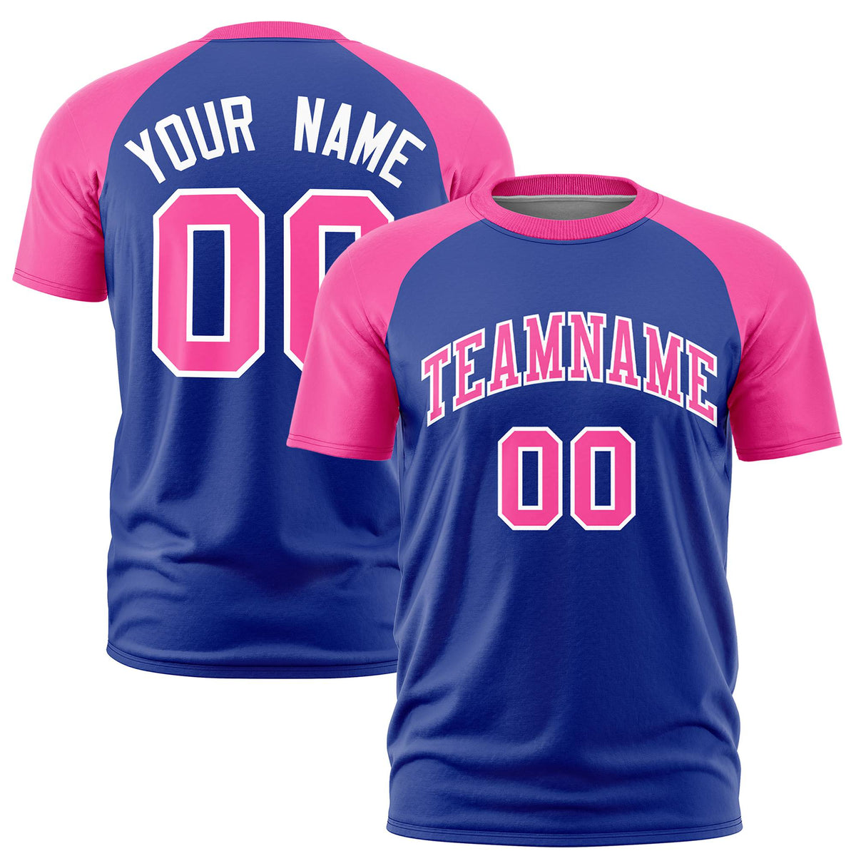 Custom Royal Blue Pink Raglan Sleeves Performance T-Shirt