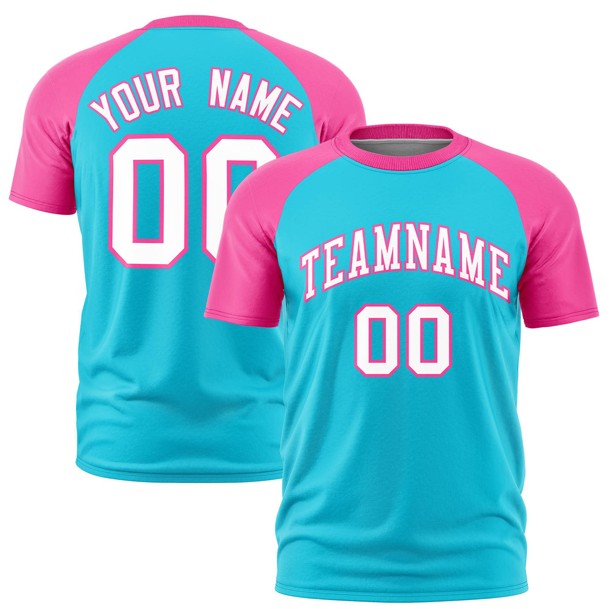 Custom Sky Blue Pink Raglan Sleeves Performance T-Shirt