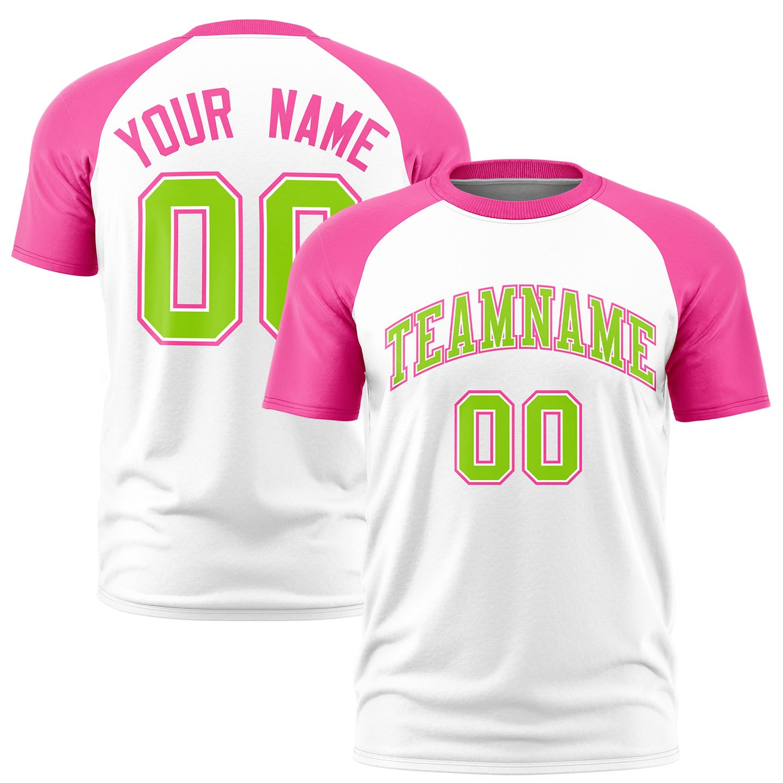 Custom White Pink Raglan Sleeves Performance T-Shirt