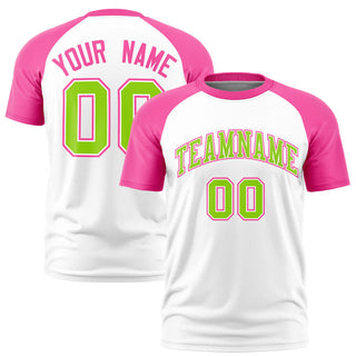 Custom White Pink Raglan Sleeves Performance T-Shirt - Style 1