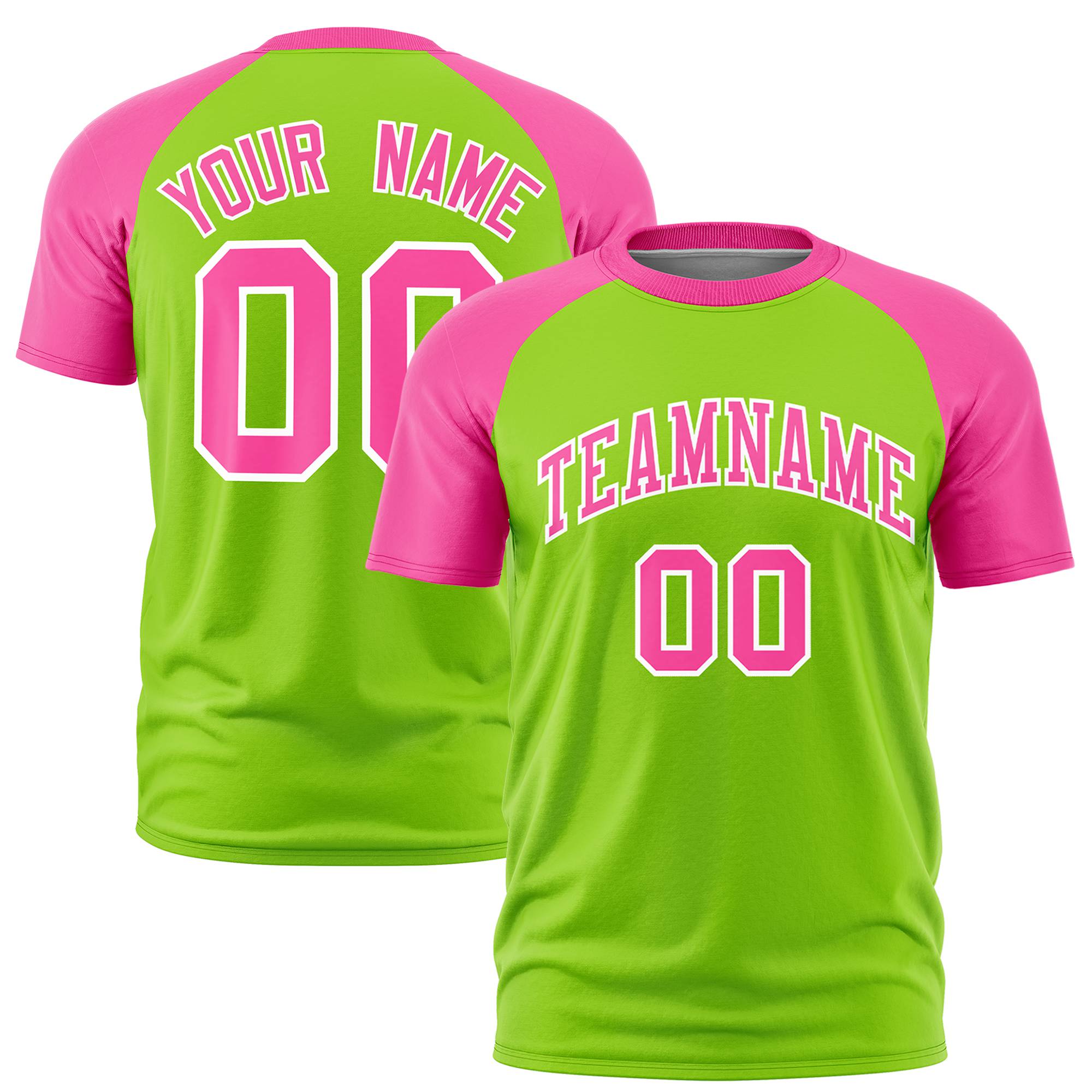 Custom Neon Green Pink Raglan Sleeves Performance T-Shirt