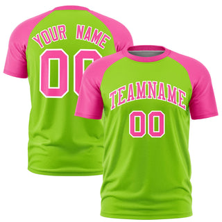 Custom Neon Green Pink Raglan Sleeves Performance T-Shirt - Style 1