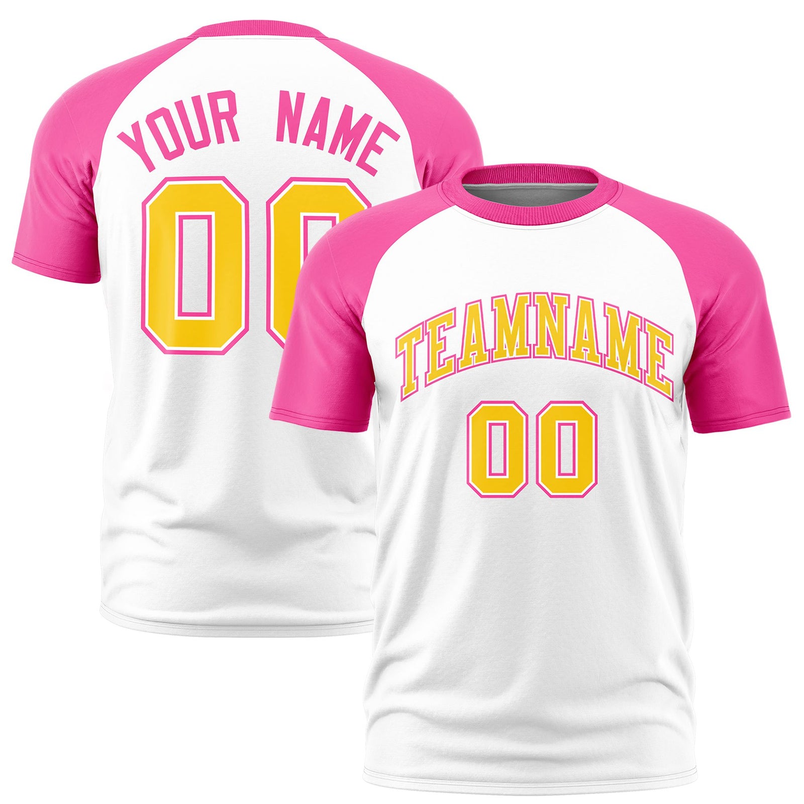 Custom White Pink Raglan Sleeves Performance T-Shirt