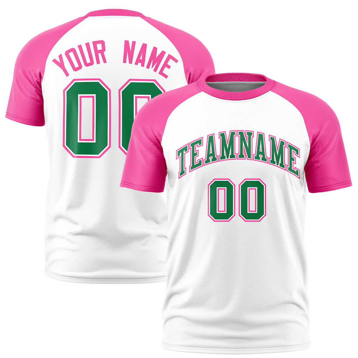 Custom White Pink Raglan Sleeves Performance T-Shirt