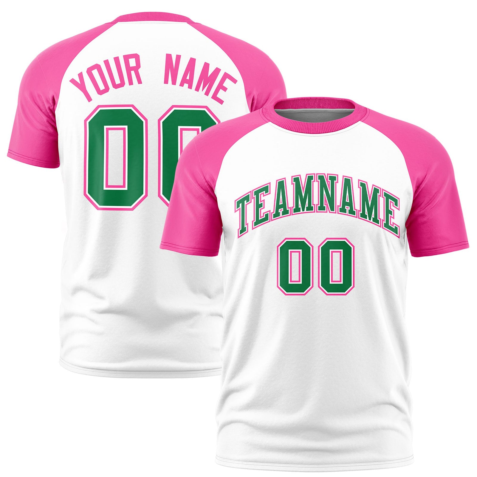Custom White Pink Raglan Sleeves Performance T-Shirt