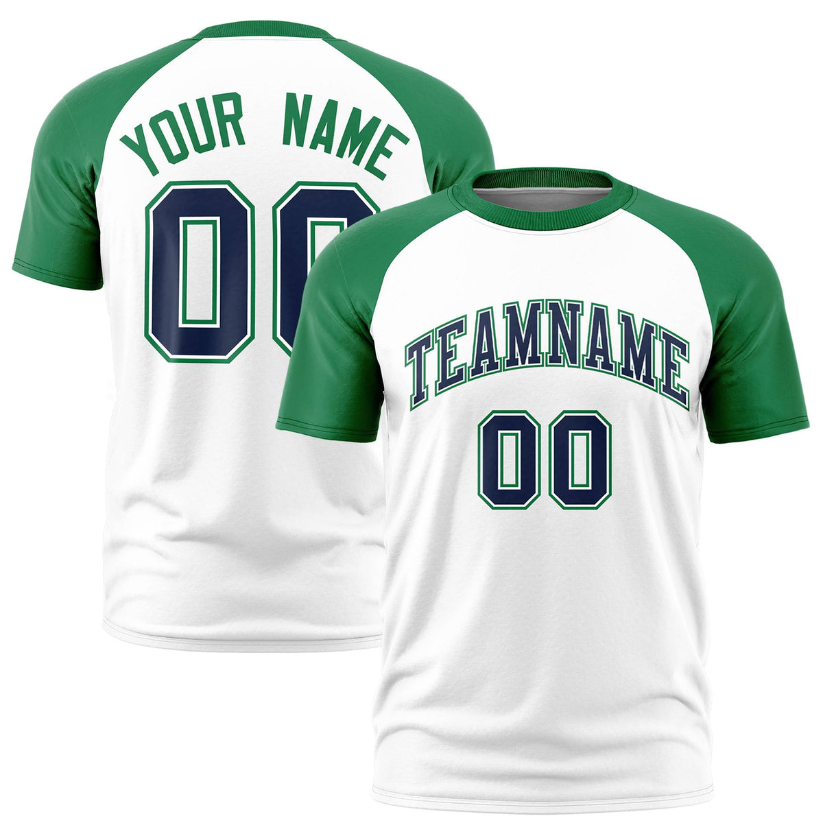 Custom White Kelly Green Raglan Sleeves Performance T-Shirt