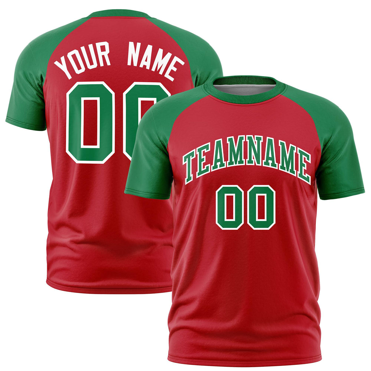 Custom Red Kelly Green Raglan Sleeves Performance T-Shirt