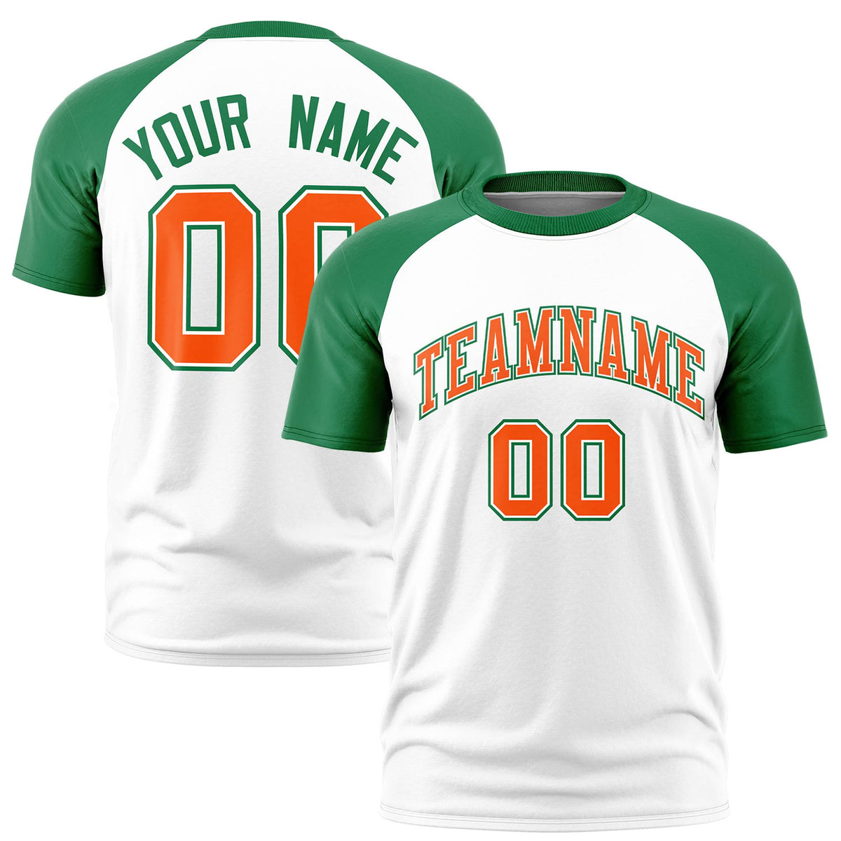 Custom White Kelly Green Raglan Sleeves Performance T-Shirt