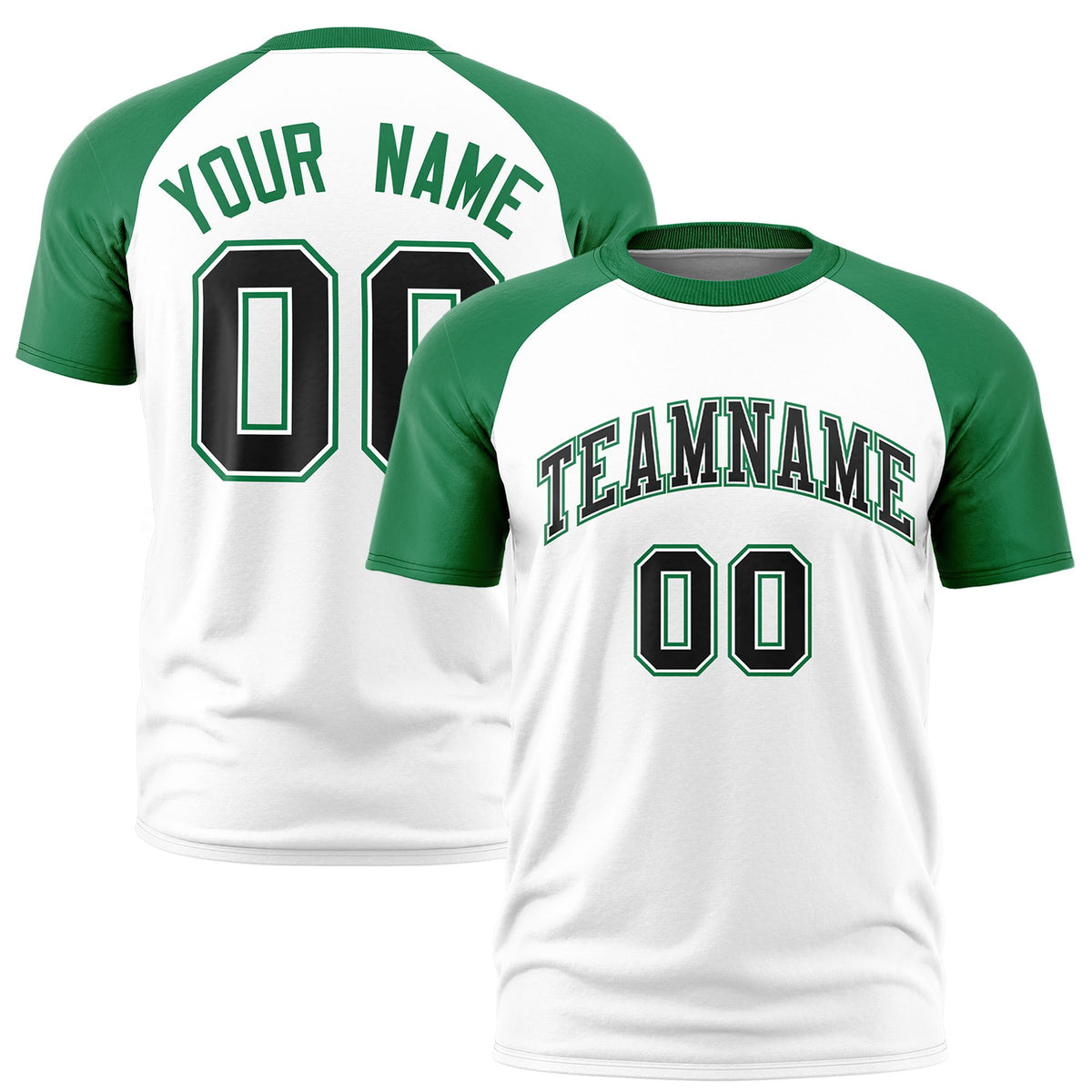 Custom White Kelly Green Raglan Sleeves Performance T-Shirt