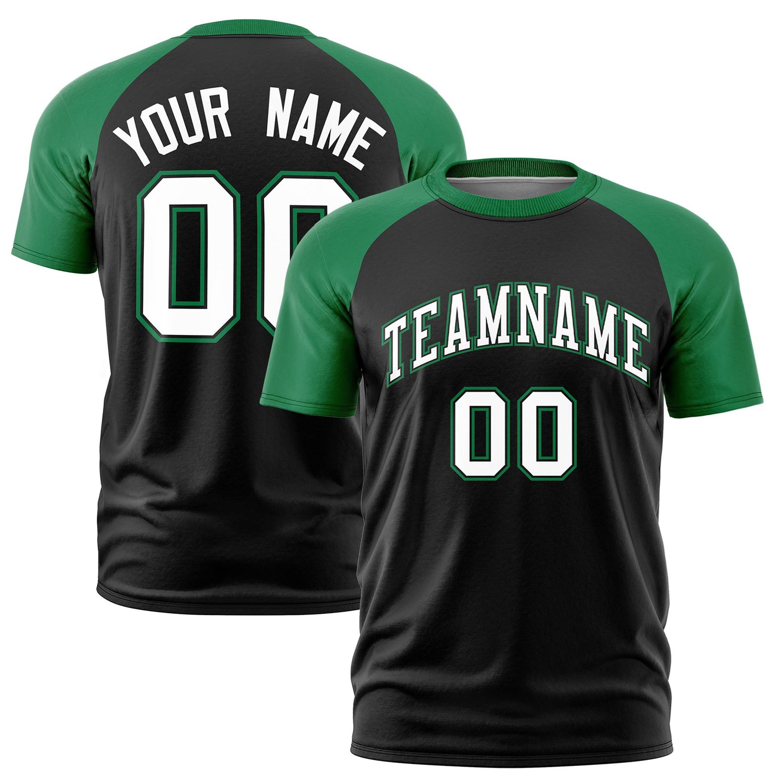 Custom Black Kelly Green Raglan Sleeves Performance T-Shirt