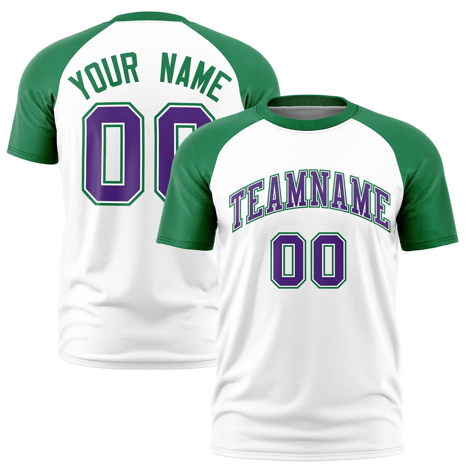 Custom White Kelly Green Raglan Sleeves Performance T-Shirt