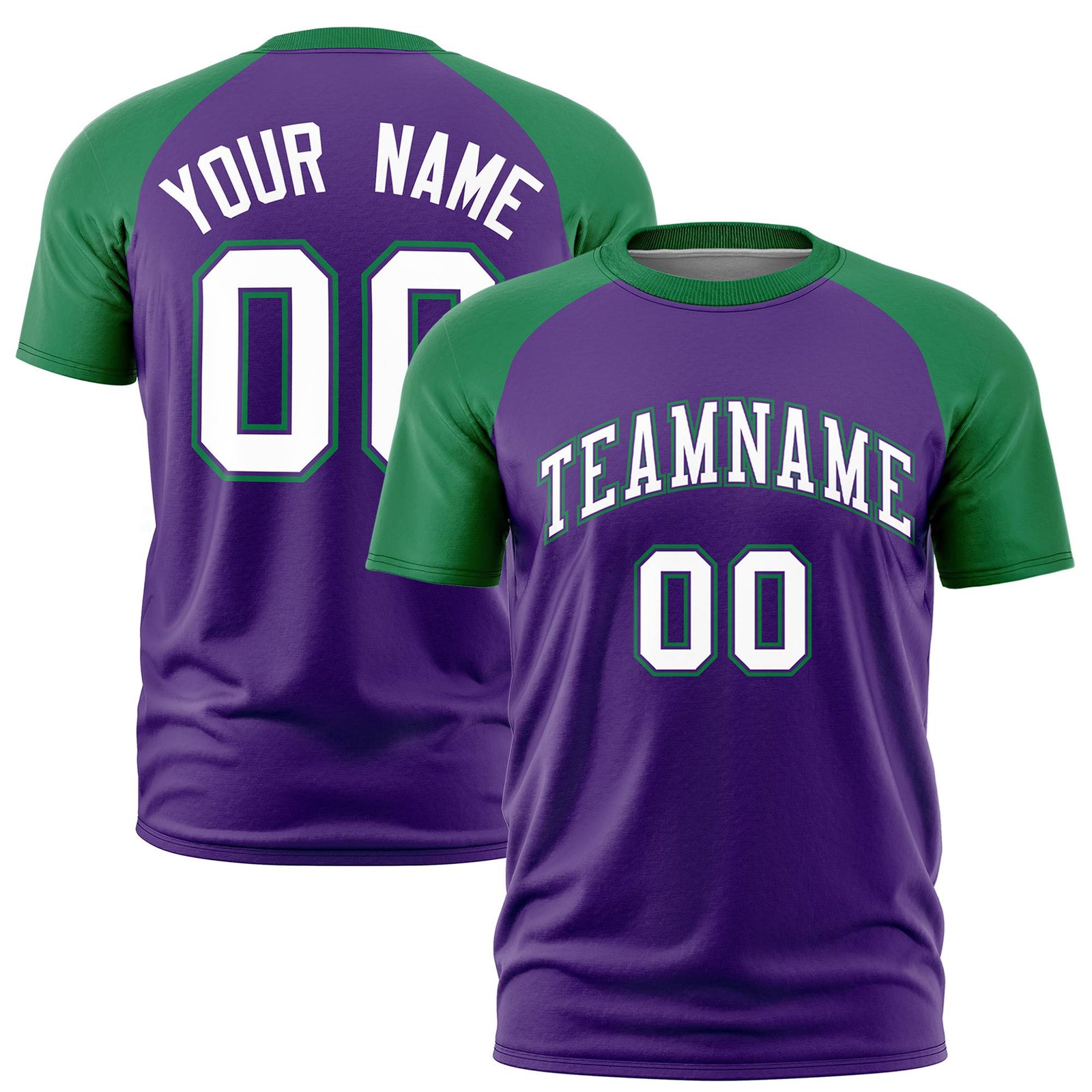 Custom Purple Kelly Green Raglan Sleeves Performance T-Shirt