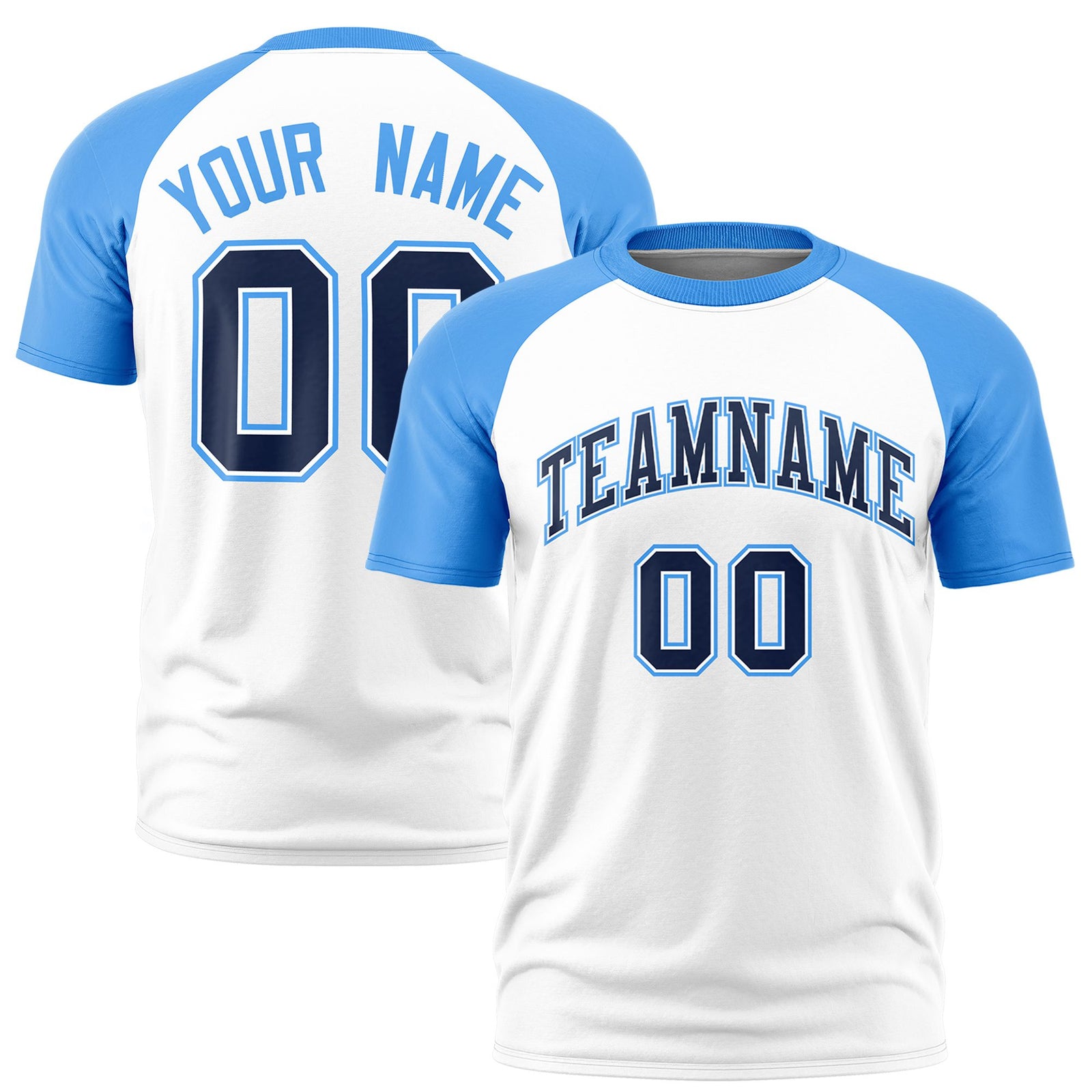 Custom White Powder Blue Raglan Sleeves Performance T-Shirt